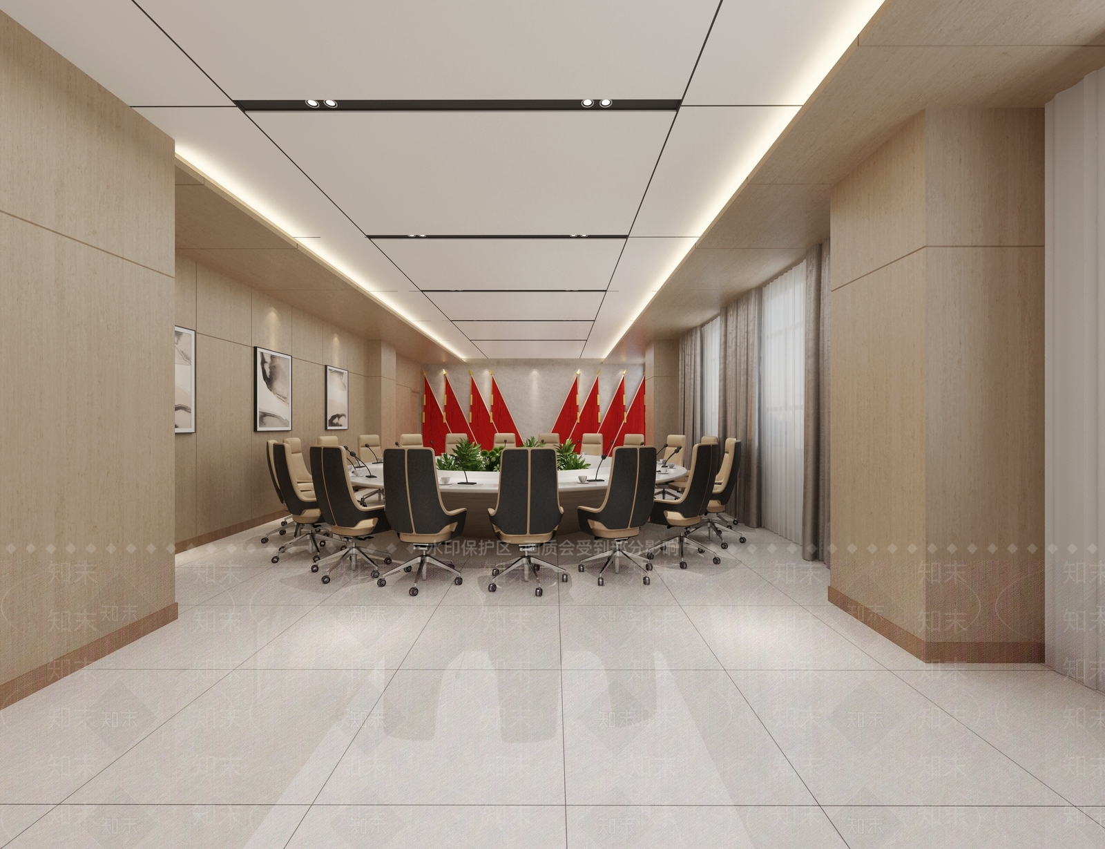 现代党建会议室3D模型下载【ID:1140176541】