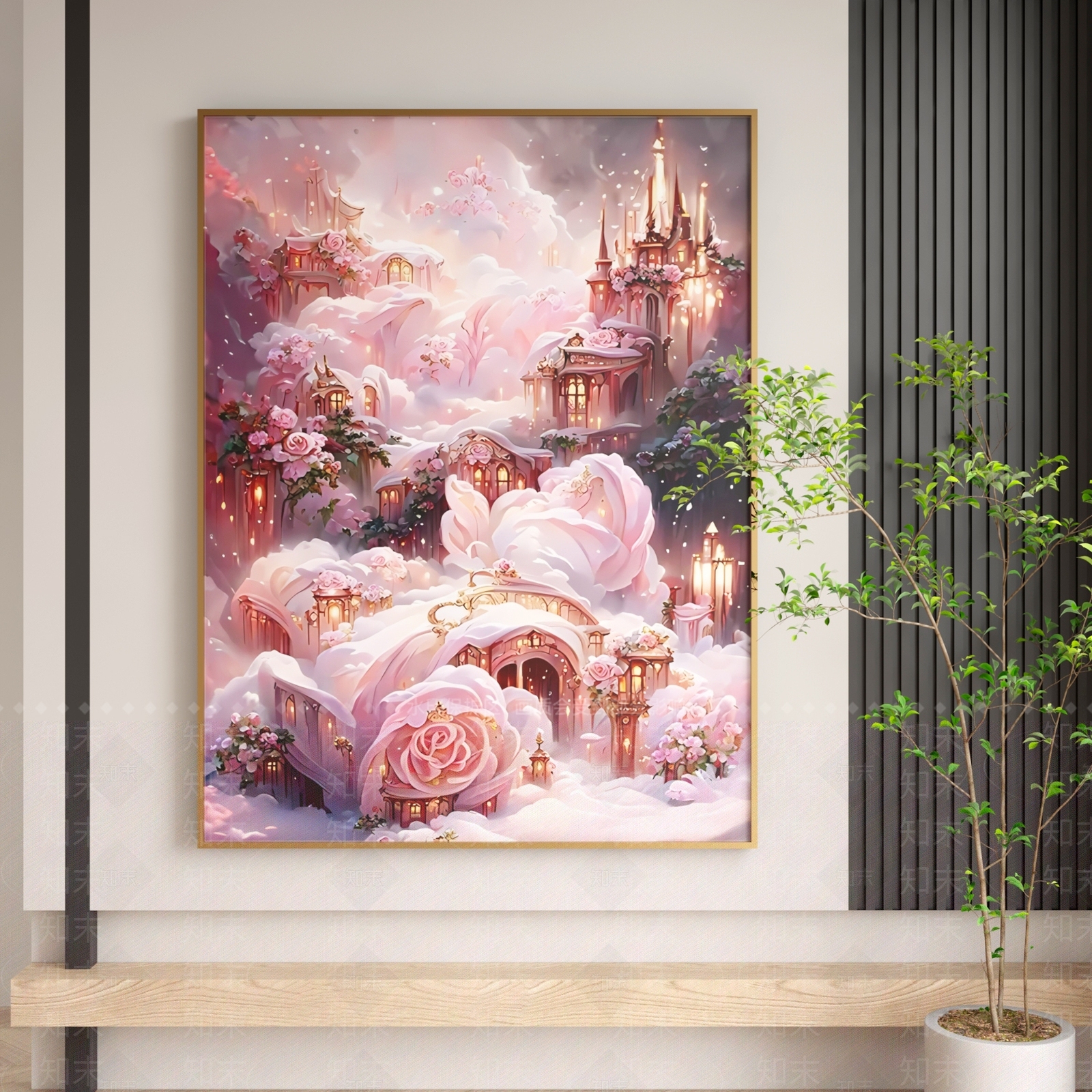 现代粉色梦幻少女儿童城堡装饰挂画SU模型下载【ID:1140178077】