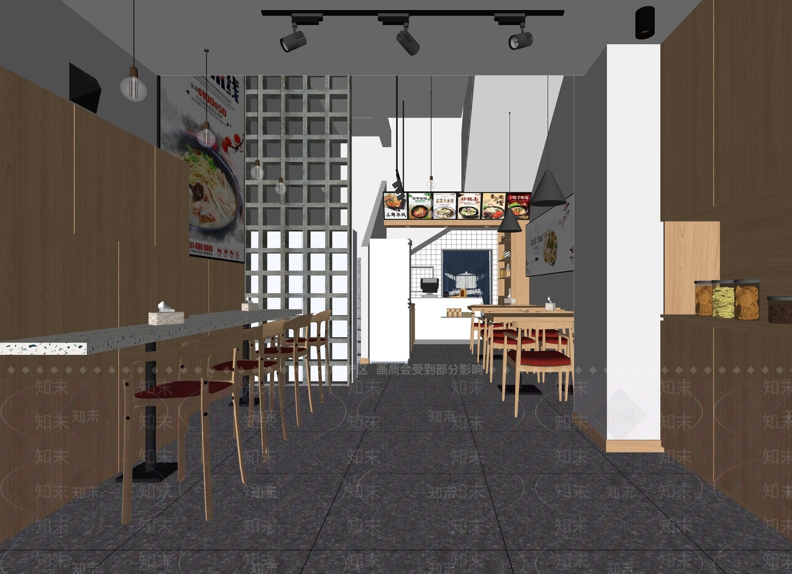 现代粉面店快餐厅SU模型下载【ID:1140180733】