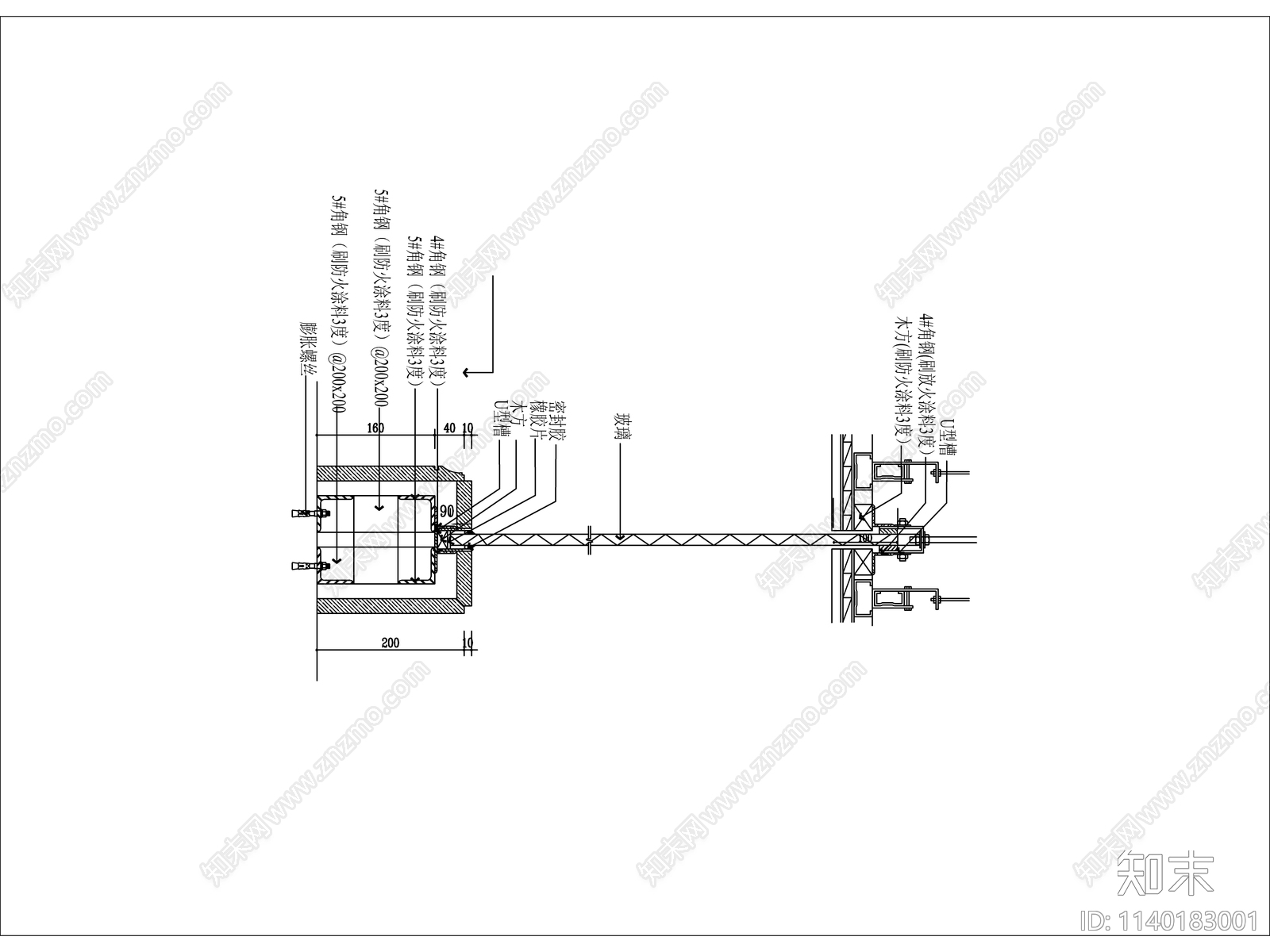 玻璃隔墙固定节点cad施工图下载【ID:1140183001】