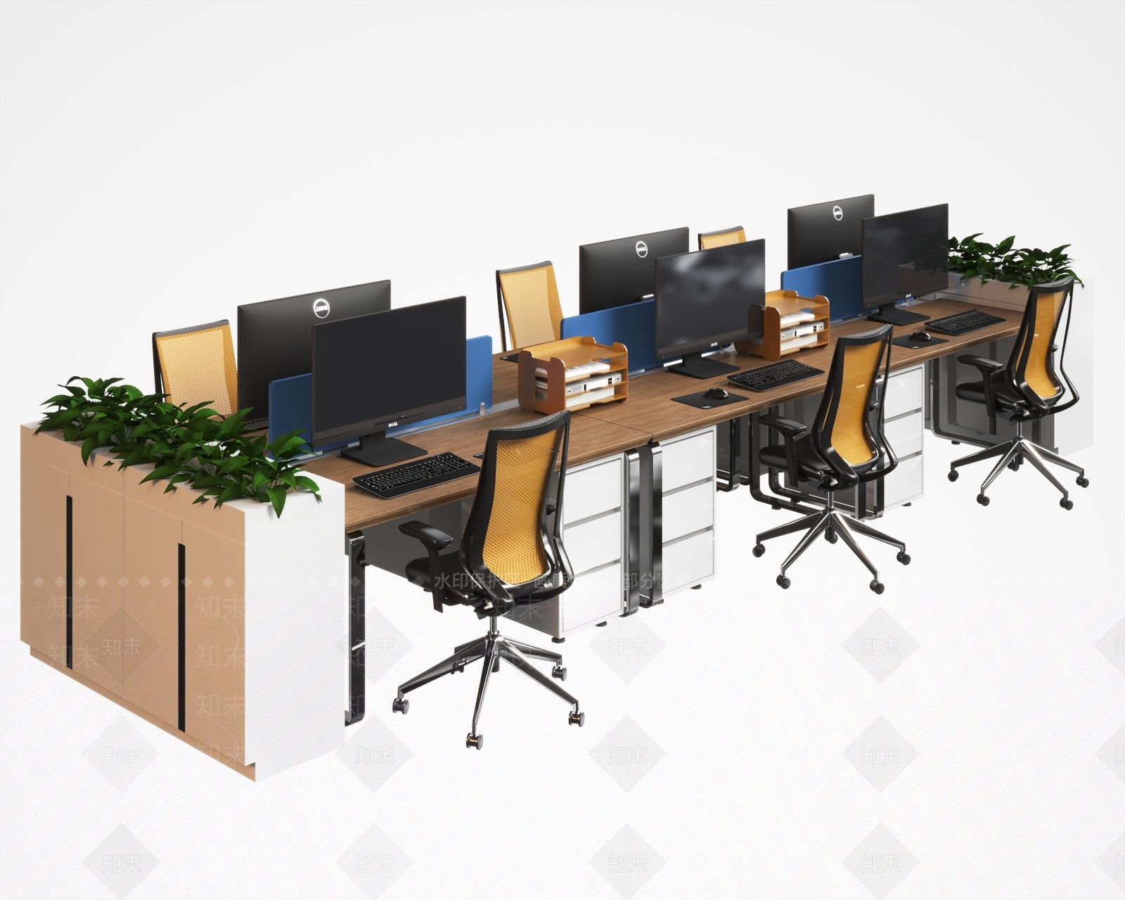 现代员工办公桌椅组合3D模型下载【ID:1140187232】