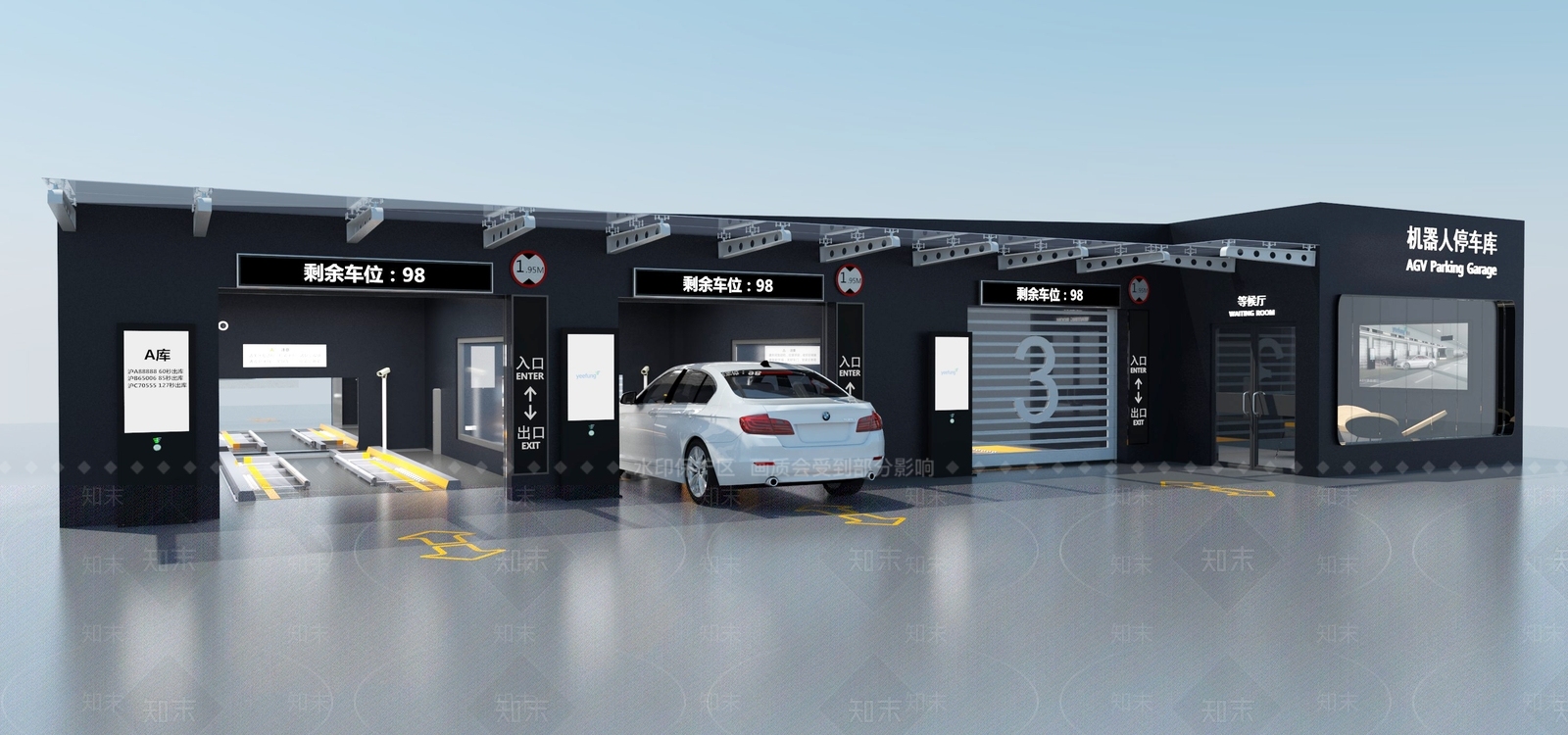 现代智慧停车车库出入口SU模型下载【ID:1140371653】