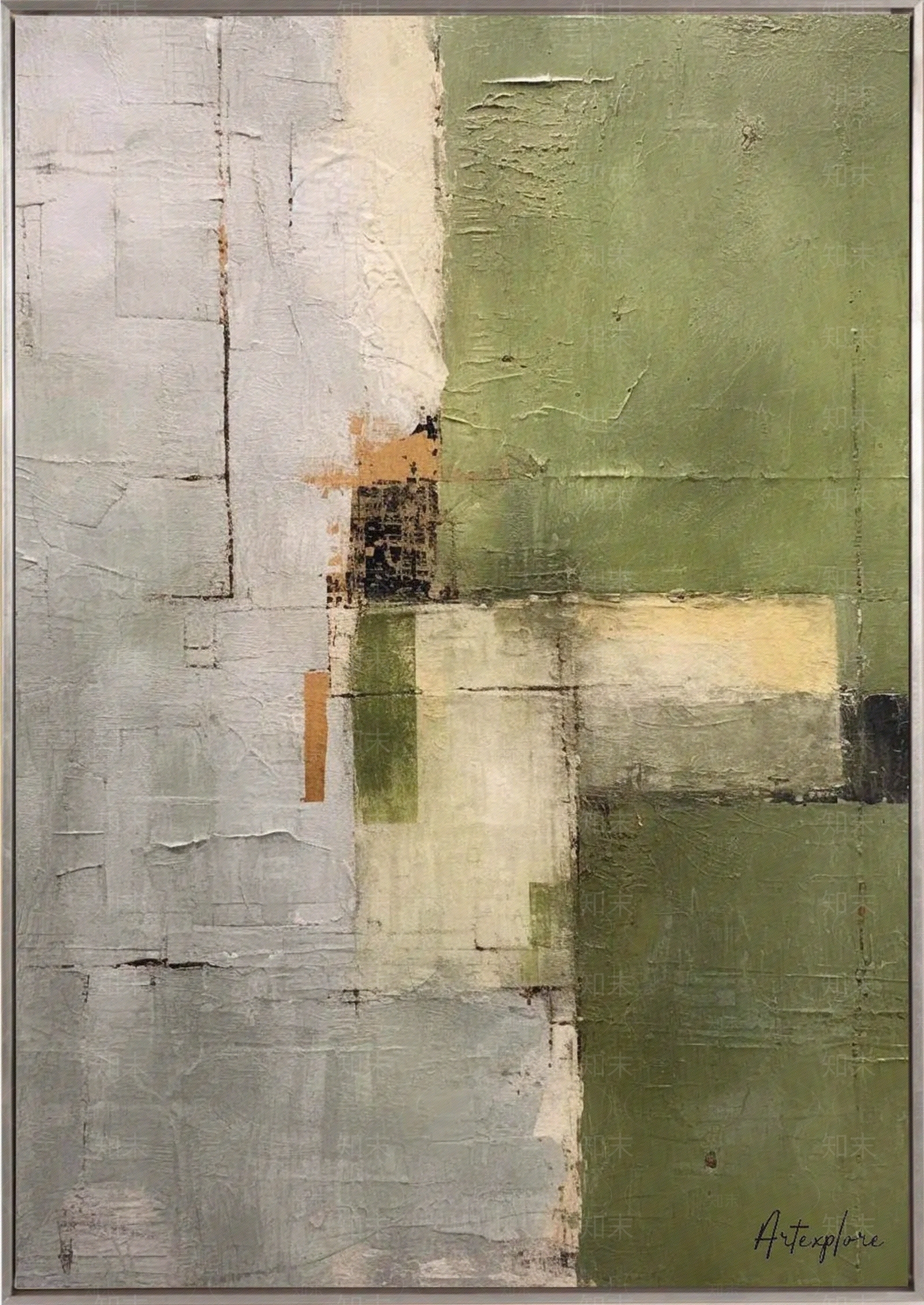 绿色抽象油画装饰画贴图下载【ID:1140192311】