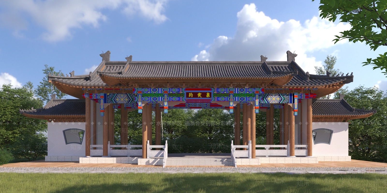 中式廊架3D模型下载【ID:1140192753】