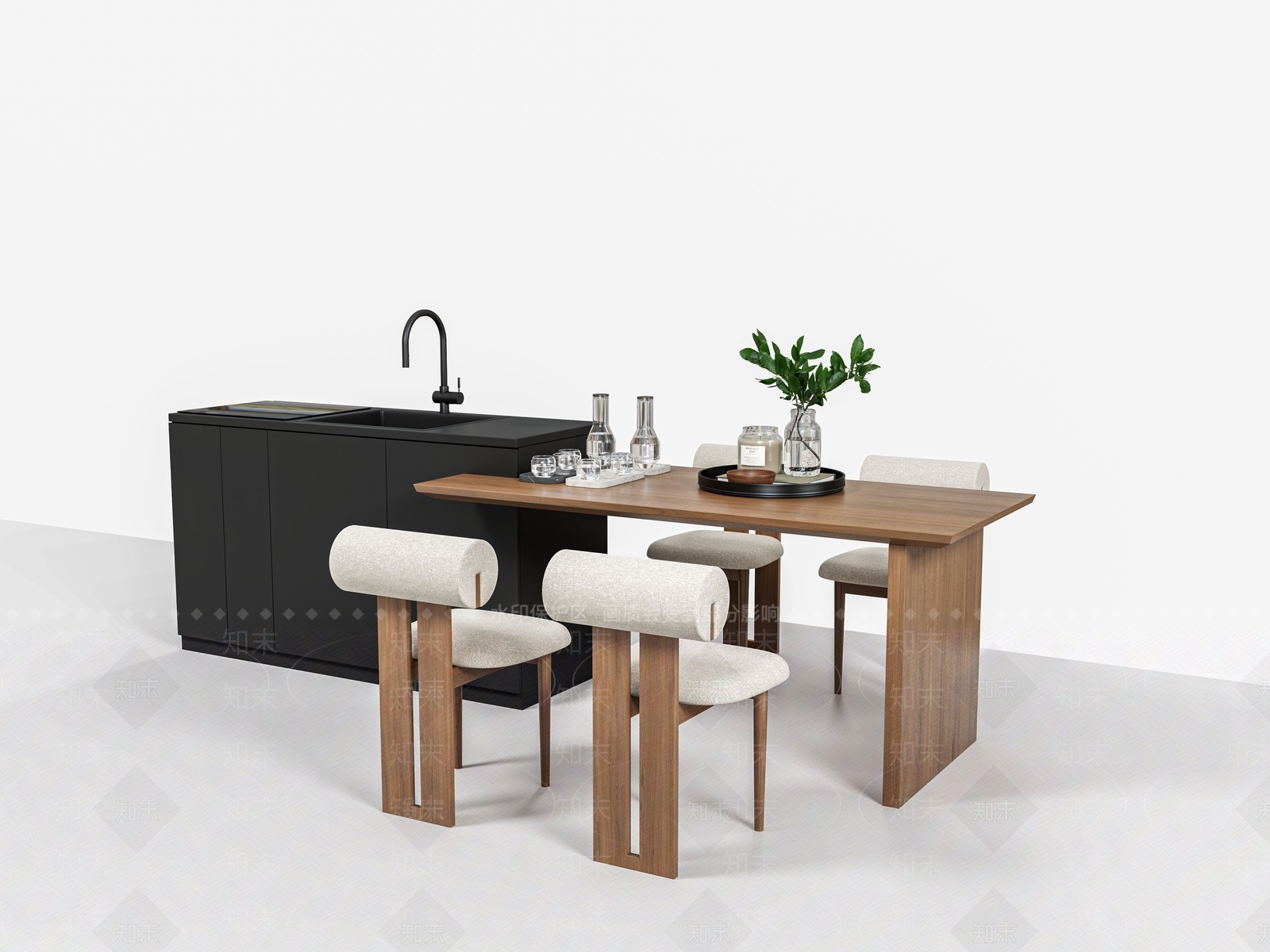 现代岛台餐桌椅组合3D模型下载【ID:1140194359】_知末3d模型网