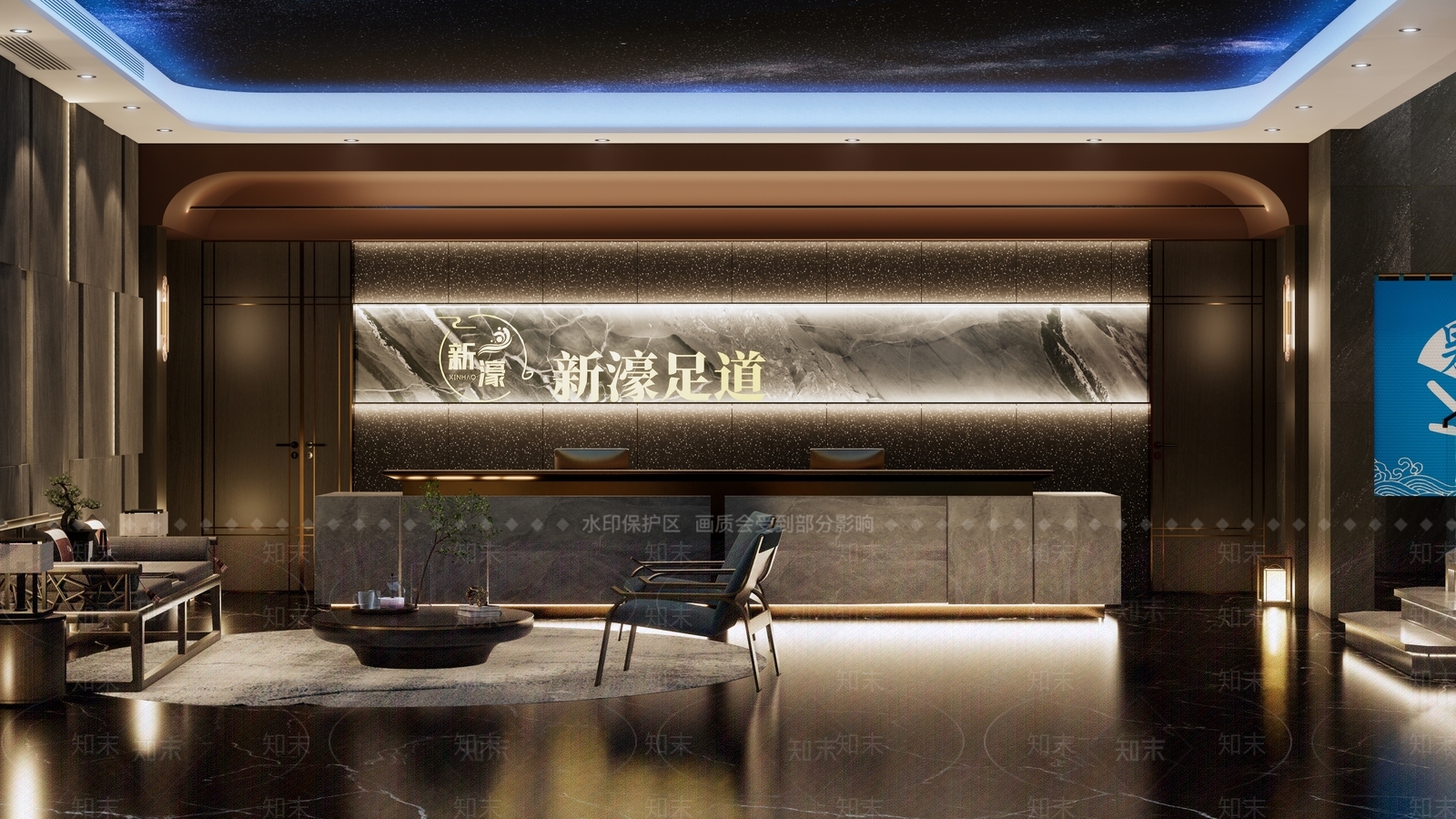 现代足疗SPA会所接待大厅SU模型下载【ID:1140195473】_知末su模型网