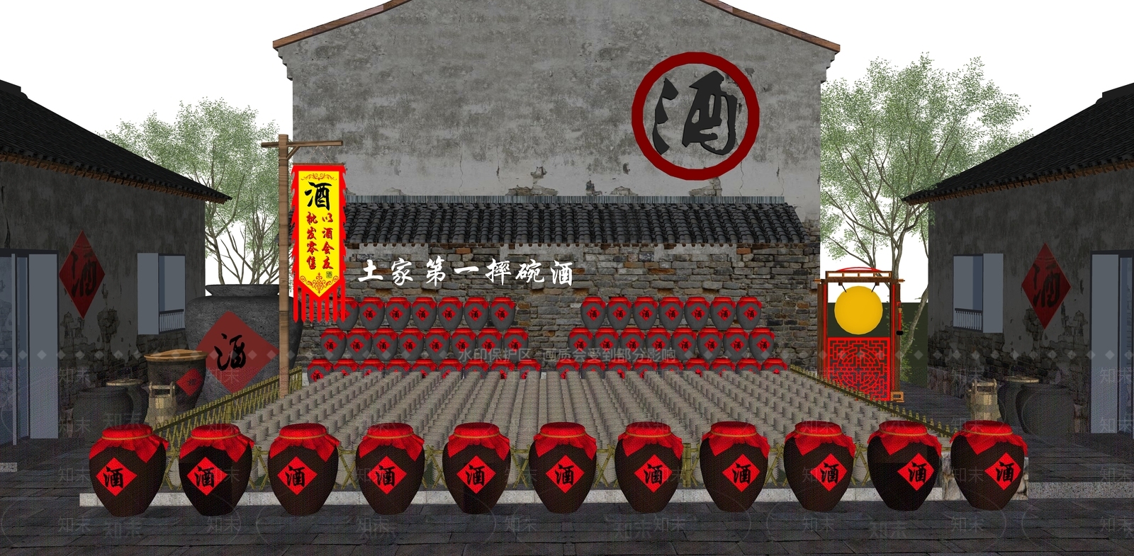中式酒文化乡村庭院SU模型下载【ID:1140200086】