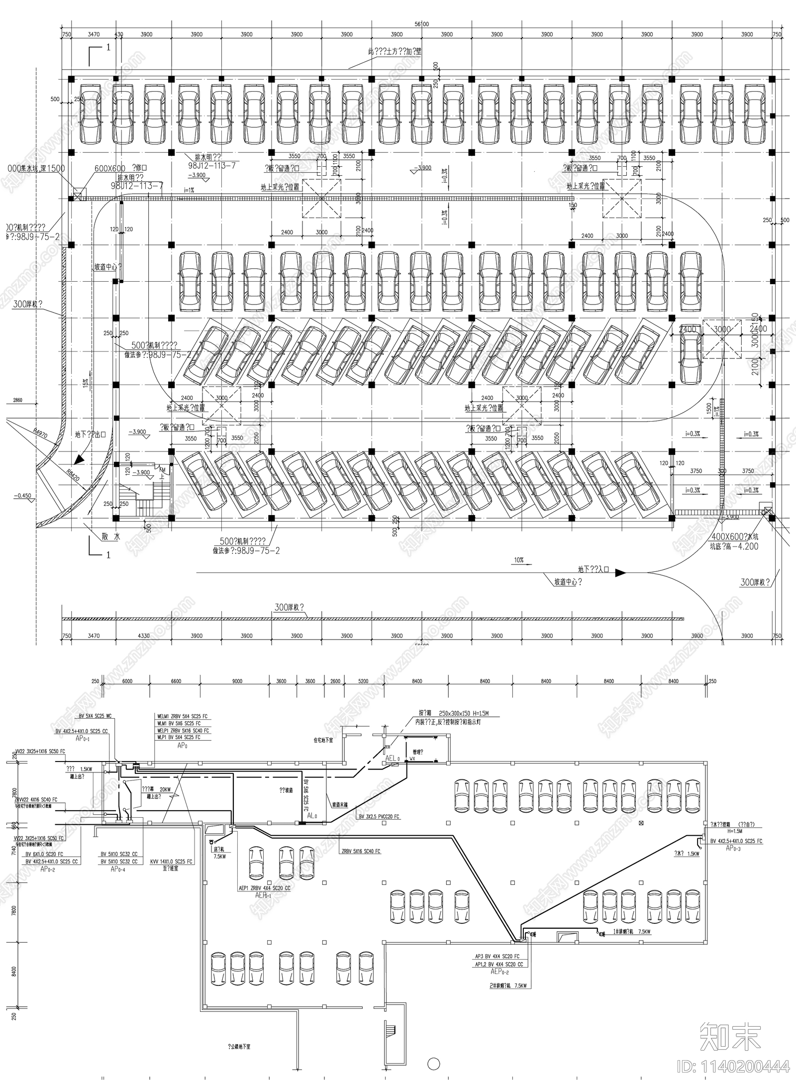 地下停车场cad施工图下载【ID:1140200444】