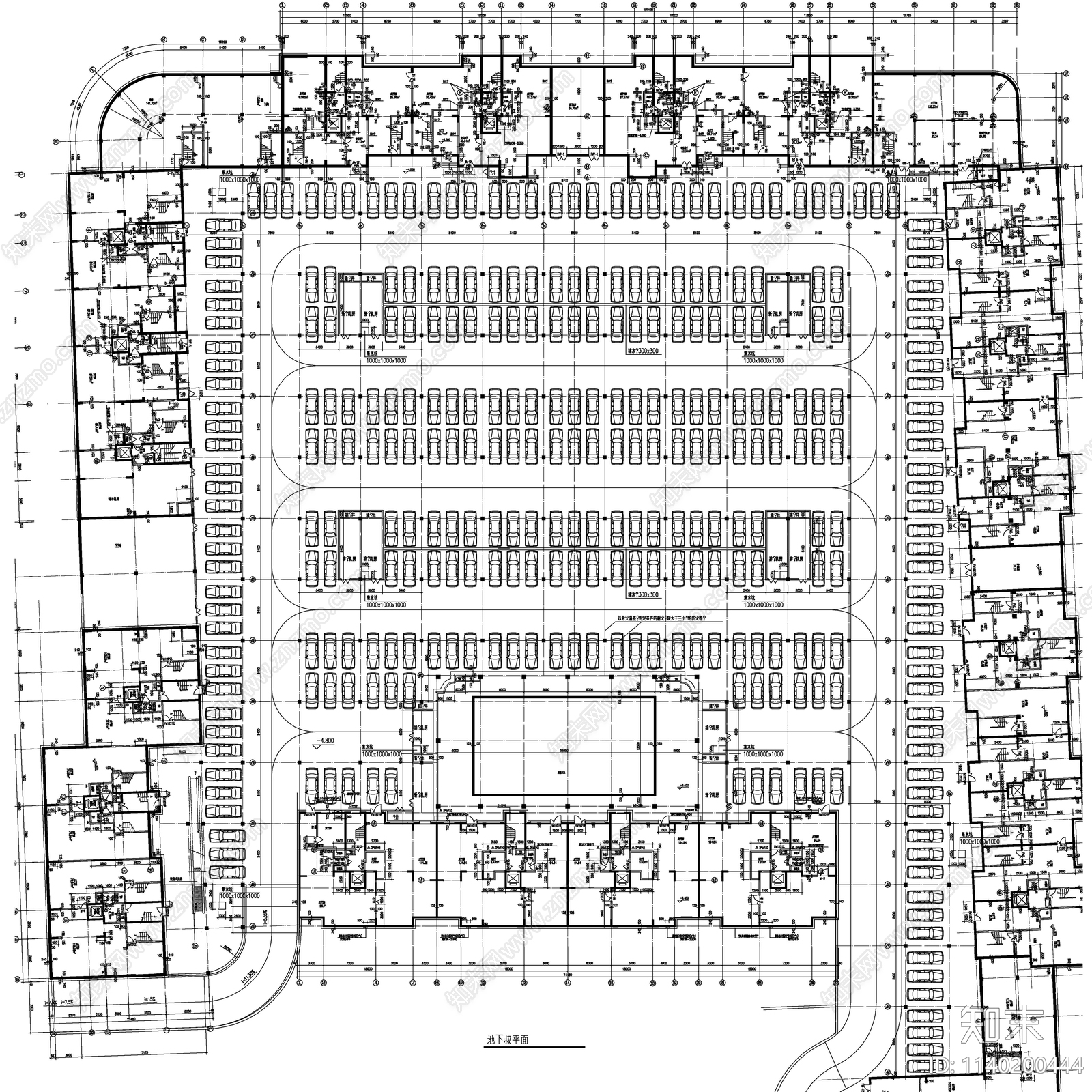 地下停车场cad施工图下载【ID:1140200444】