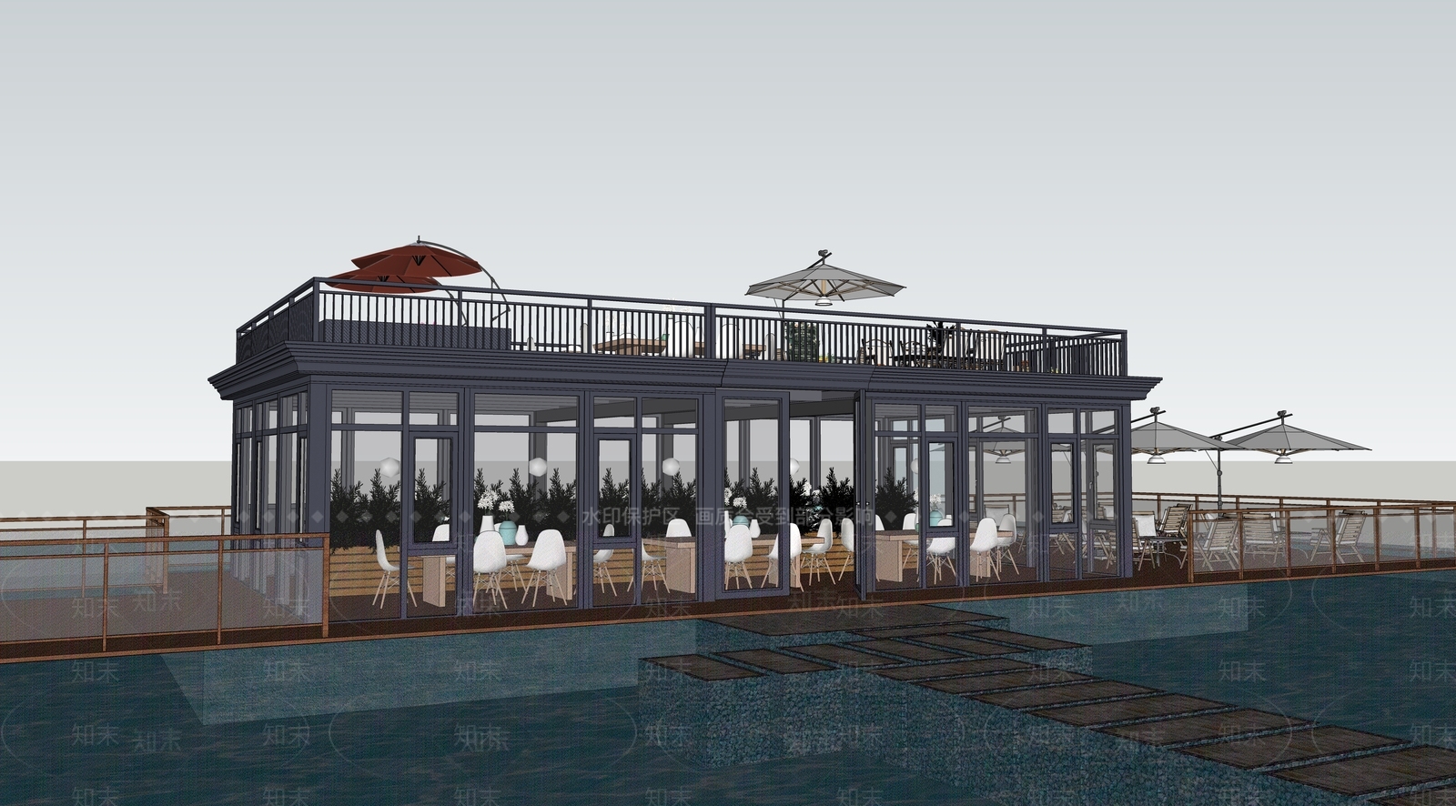 现代餐饮建筑SU模型下载【ID:1140205580】