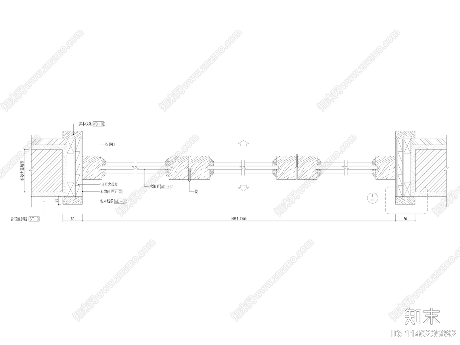 简约实木折叠门详图cad施工图下载【ID:1140205892】