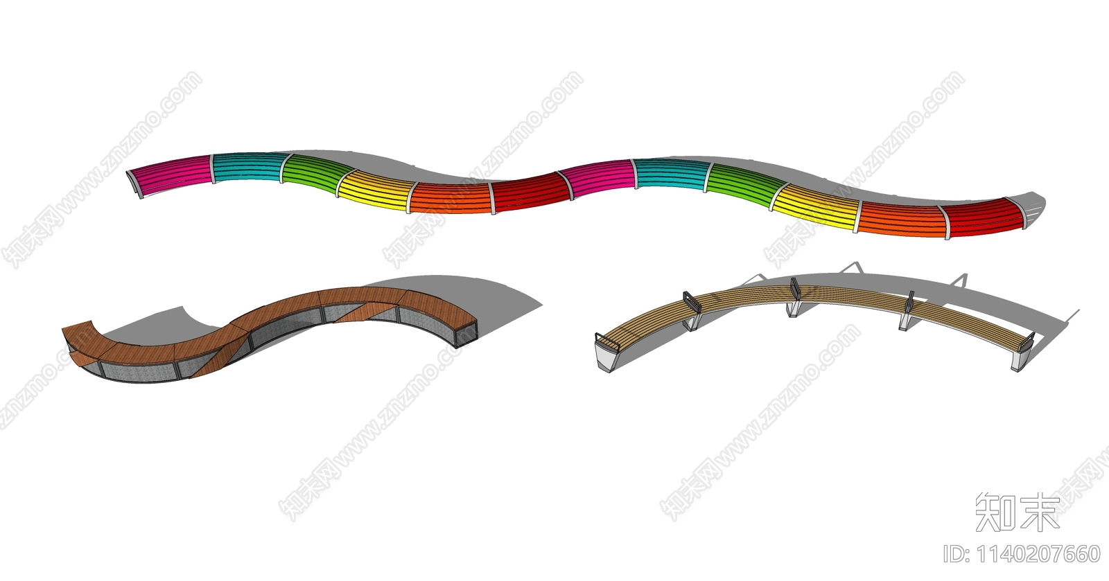 现代弧形景观座椅座凳SU模型下载【ID:1140207660】