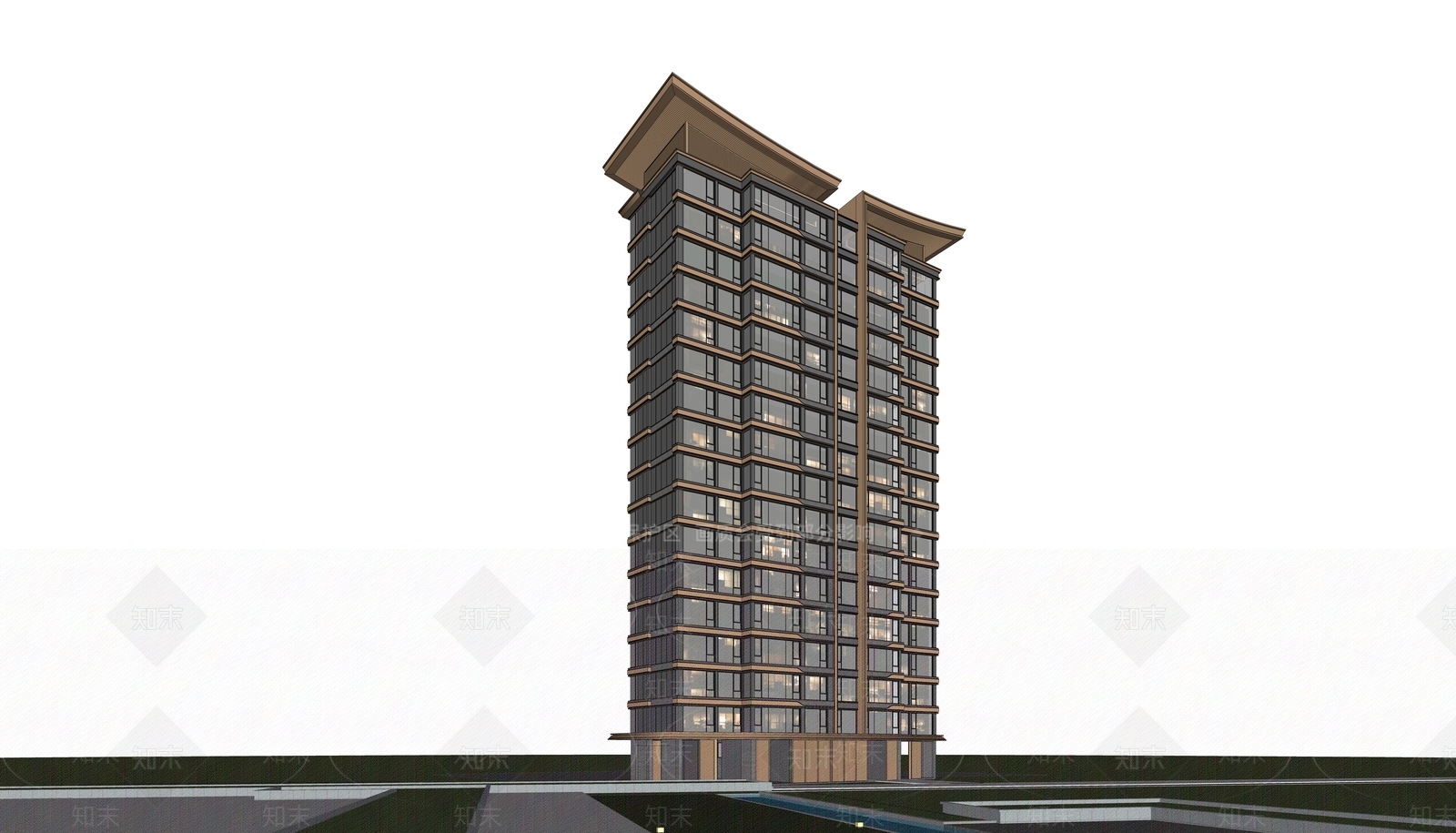 现代精致高层住宅SU模型下载【ID:1140209699】