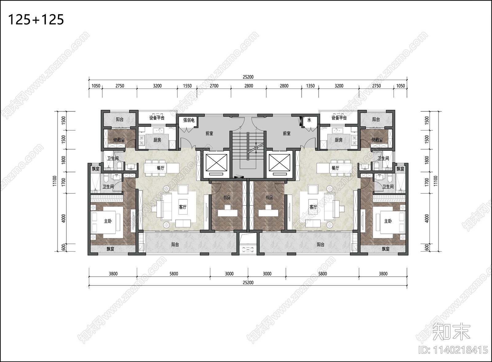 住宅建筑户型平面图施工图下载【ID:1140218415】