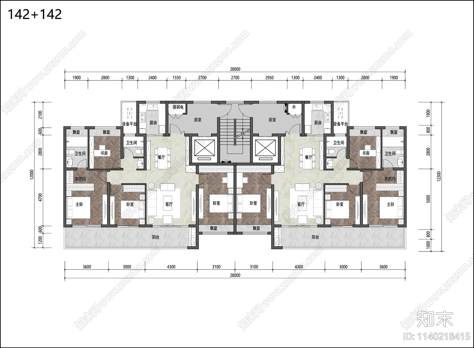 住宅建筑户型平面图施工图下载【ID:1140218415】