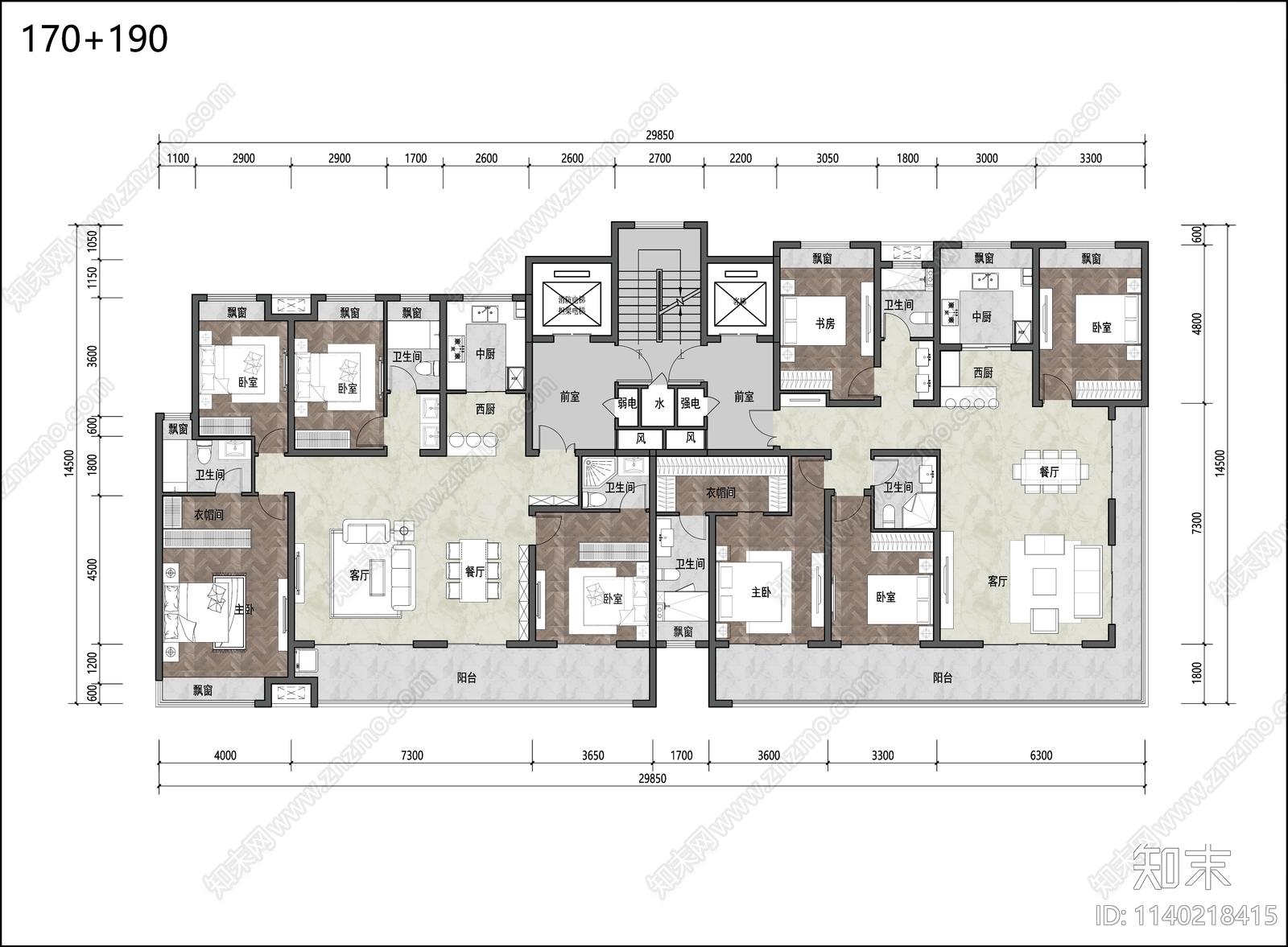 住宅建筑户型平面图施工图下载【ID:1140218415】