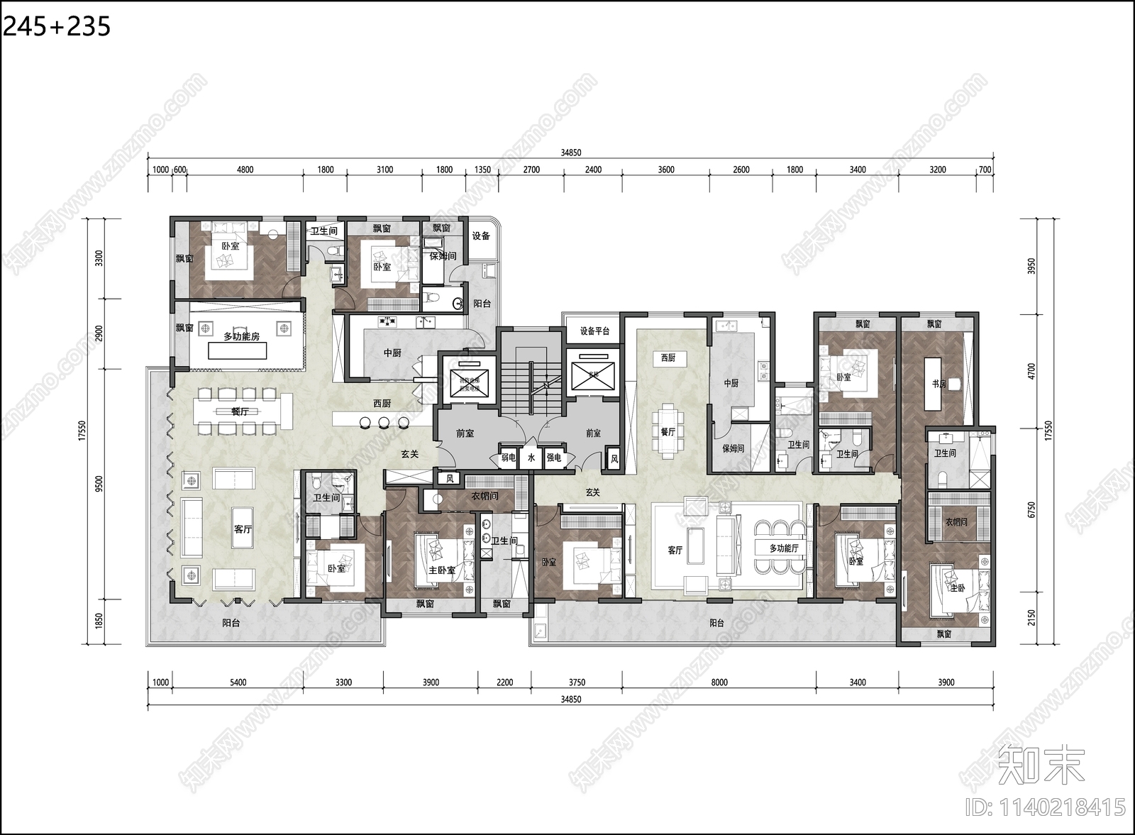 住宅建筑户型平面图施工图下载【ID:1140218415】