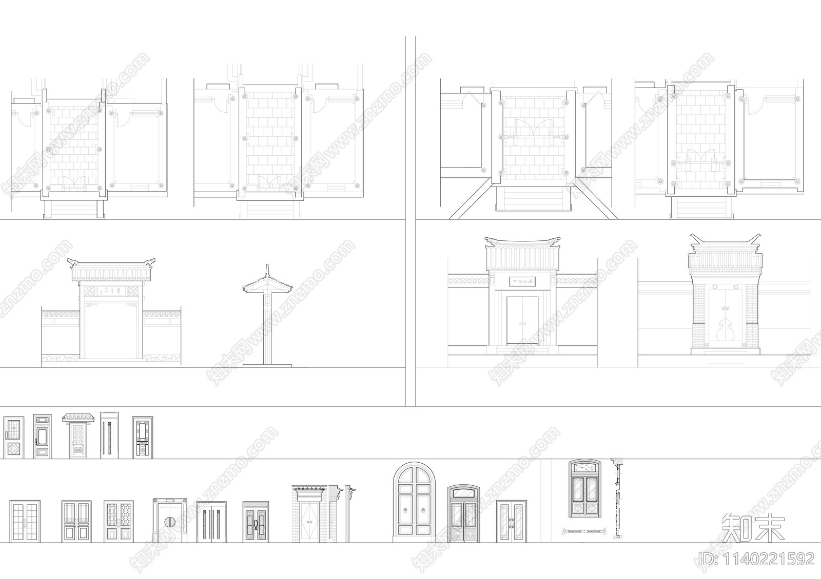 中式入口大门屏风cad施工图下载【ID:1140221592】