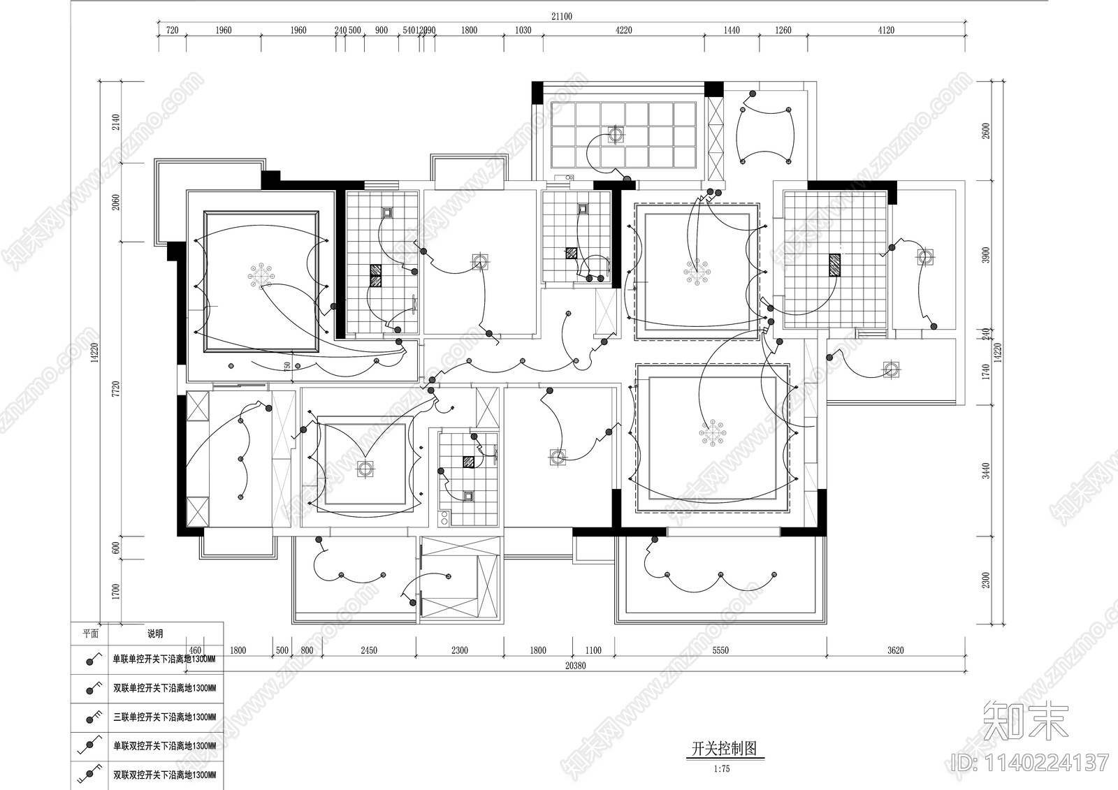 现代200平米大平层室内精装修cad施工图下载【ID:1140224137】