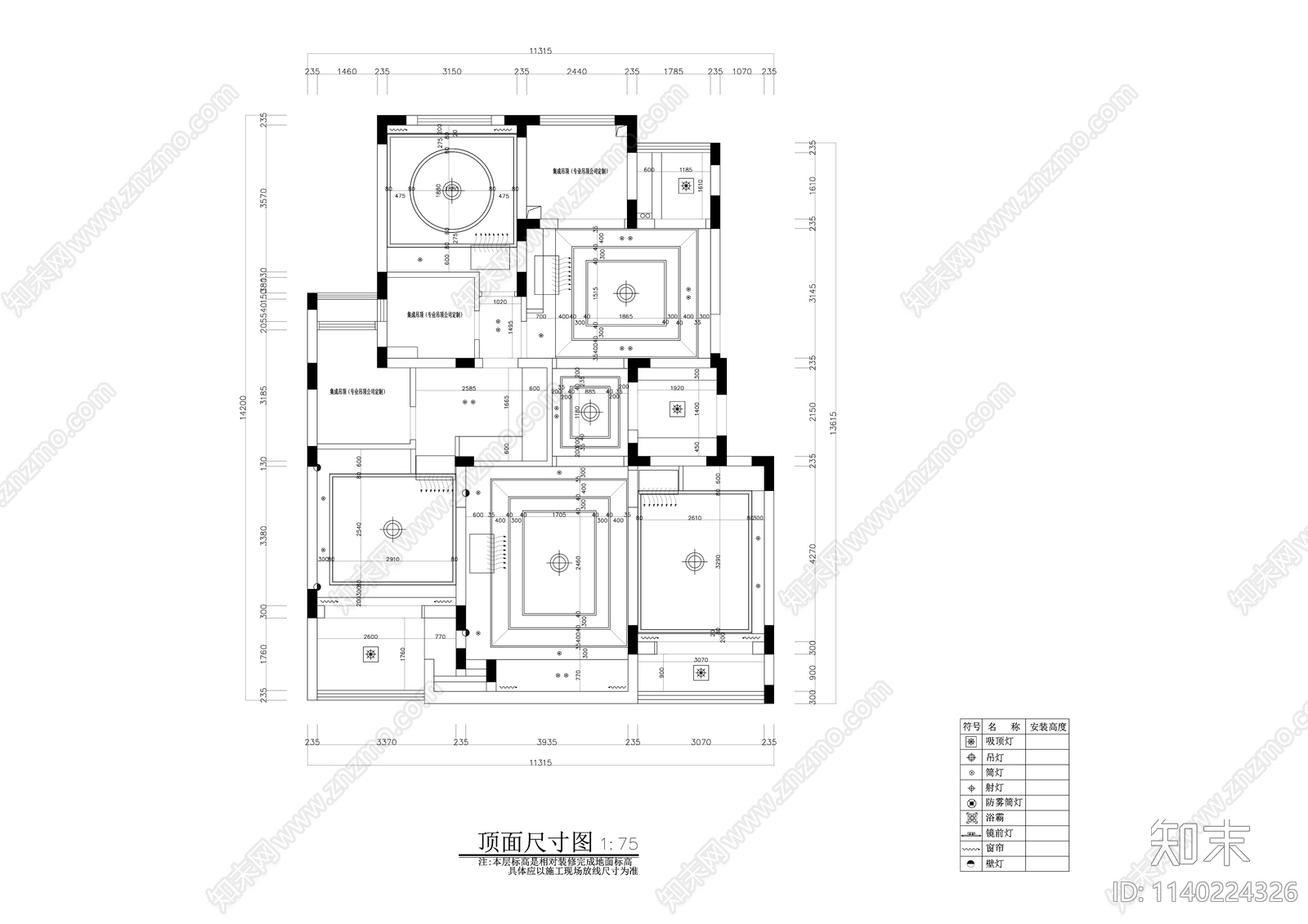 新中式130平米大平层室内精装修cad施工图下载【ID:1140224326】