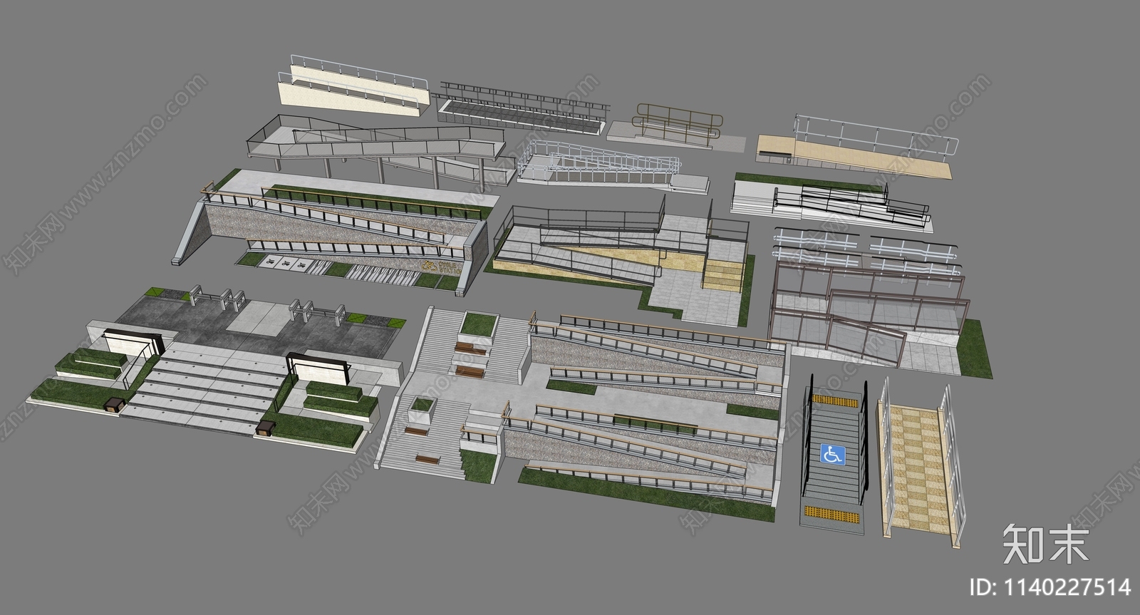 现代台阶景观SU模型下载【ID:1140227514】