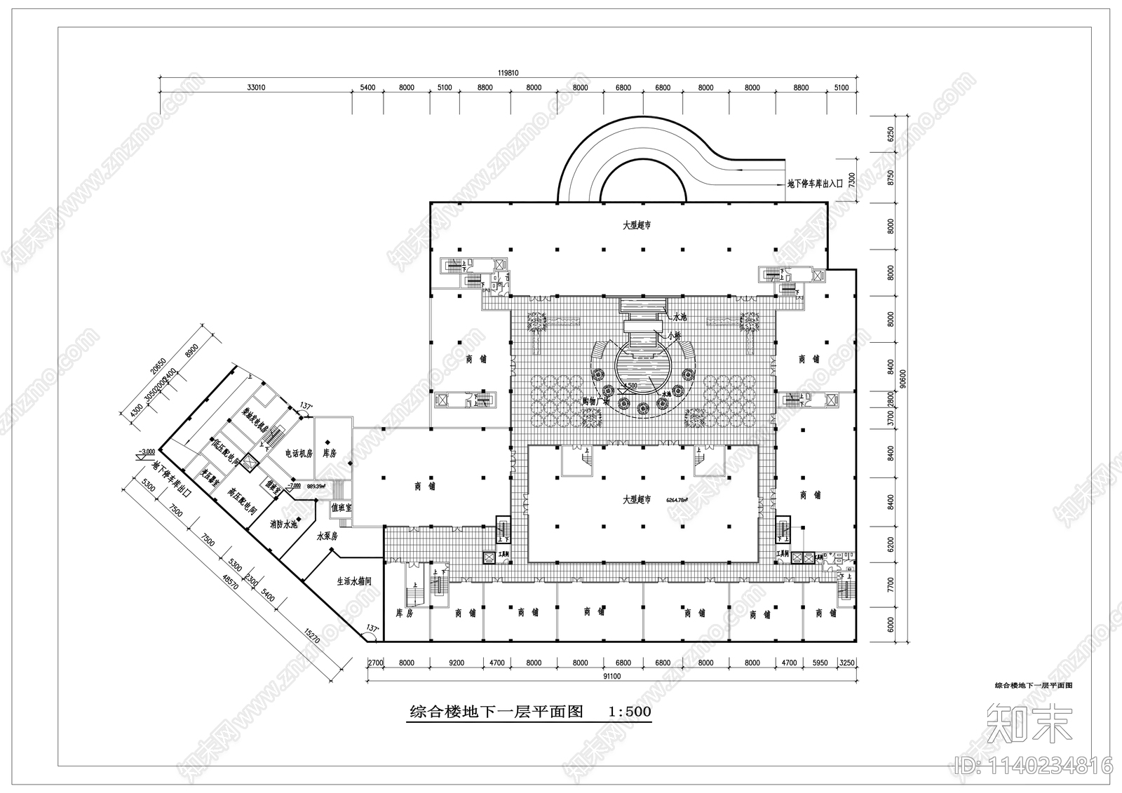 地下商场平面图施工图下载【ID:1140234816】