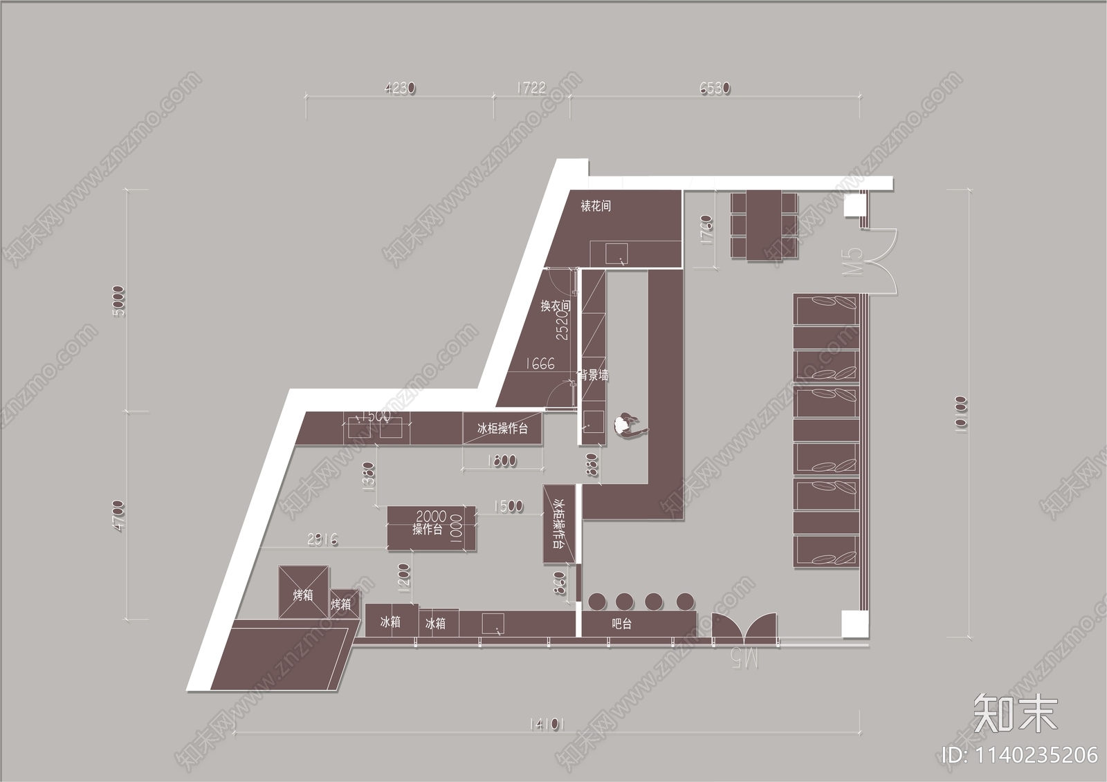 小型咖啡蛋糕店平面布置图施工图下载【ID:1140235206】