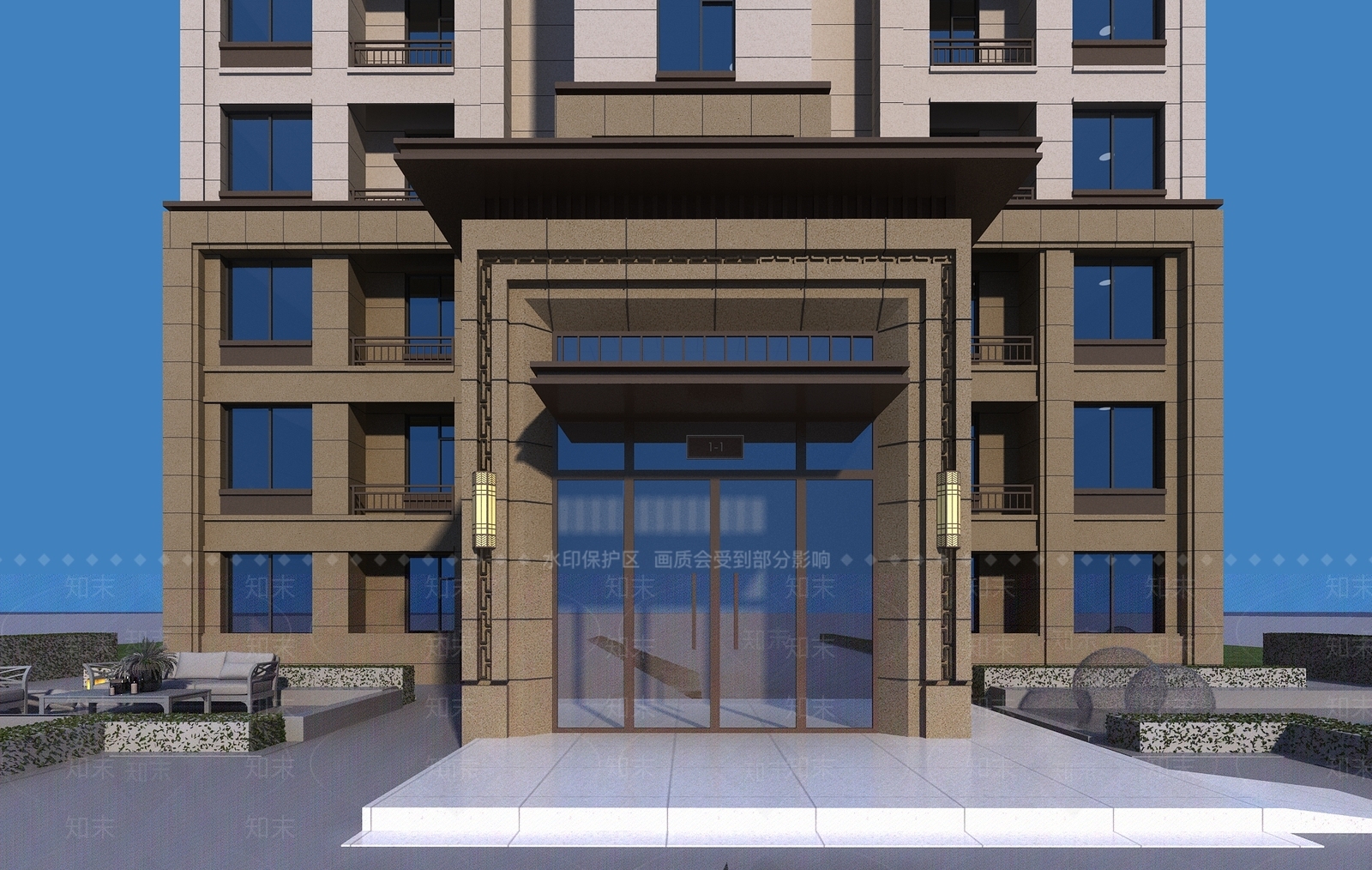 新中式入口大门3D模型下载【ID:1140235712】