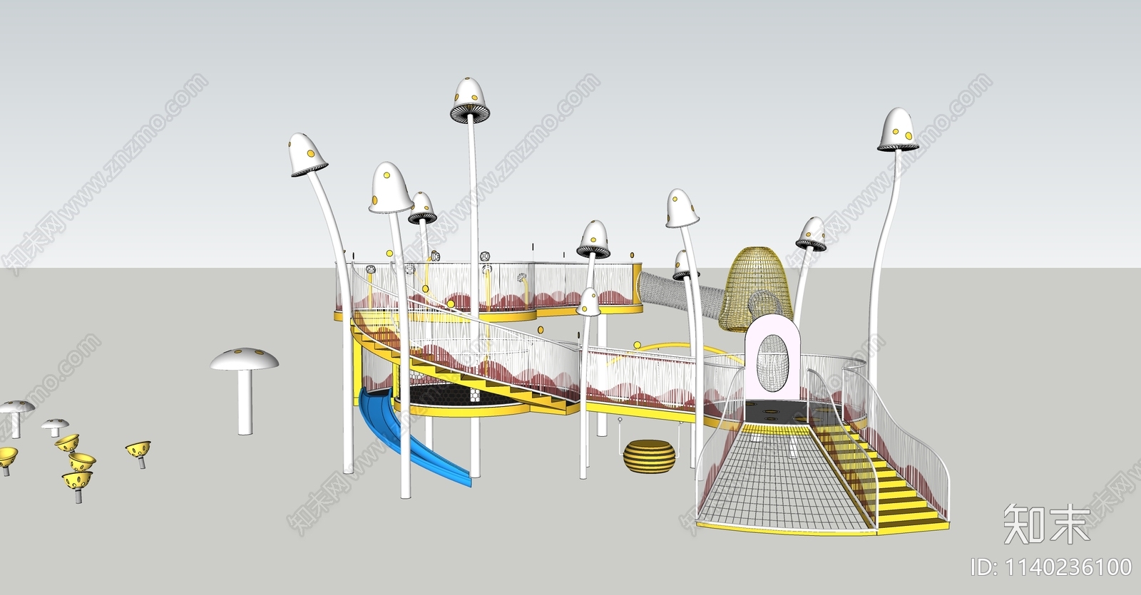 现代蘑菇儿童器材组合SU模型下载【ID:1140236100】