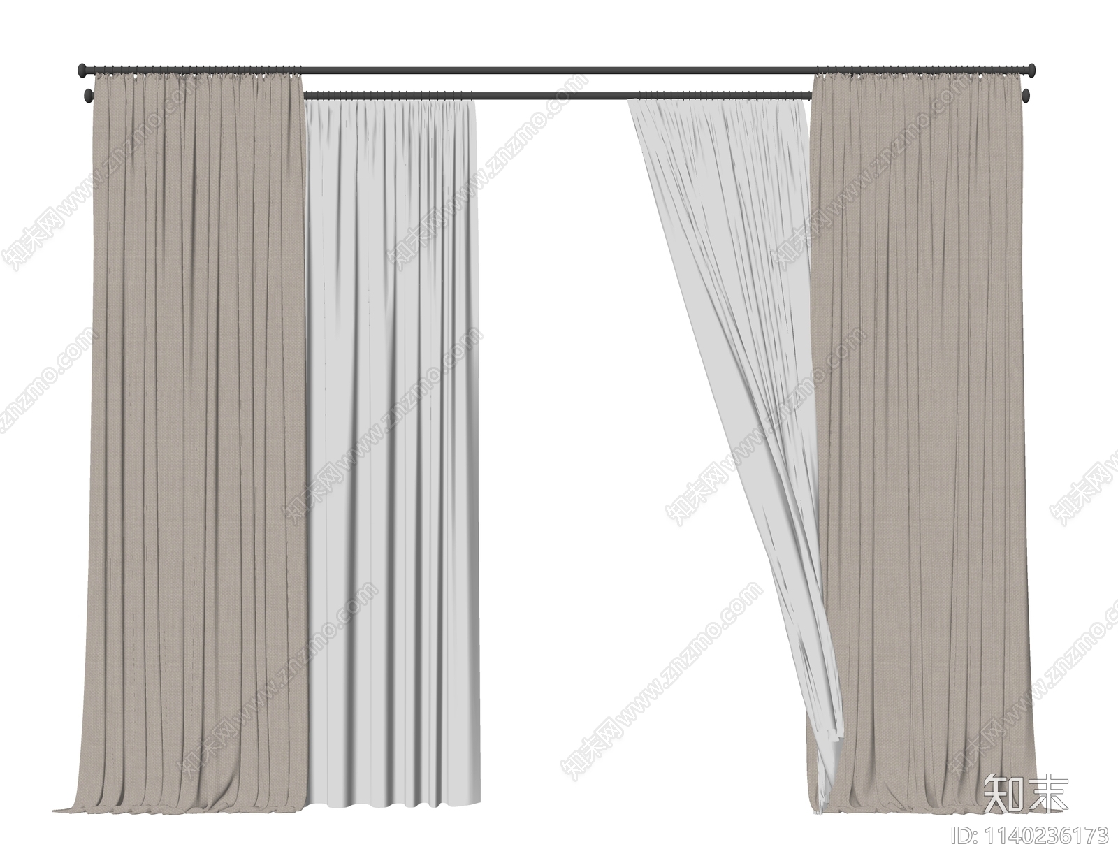 现代窗帘纱帘SU模型下载【ID:1140236173】