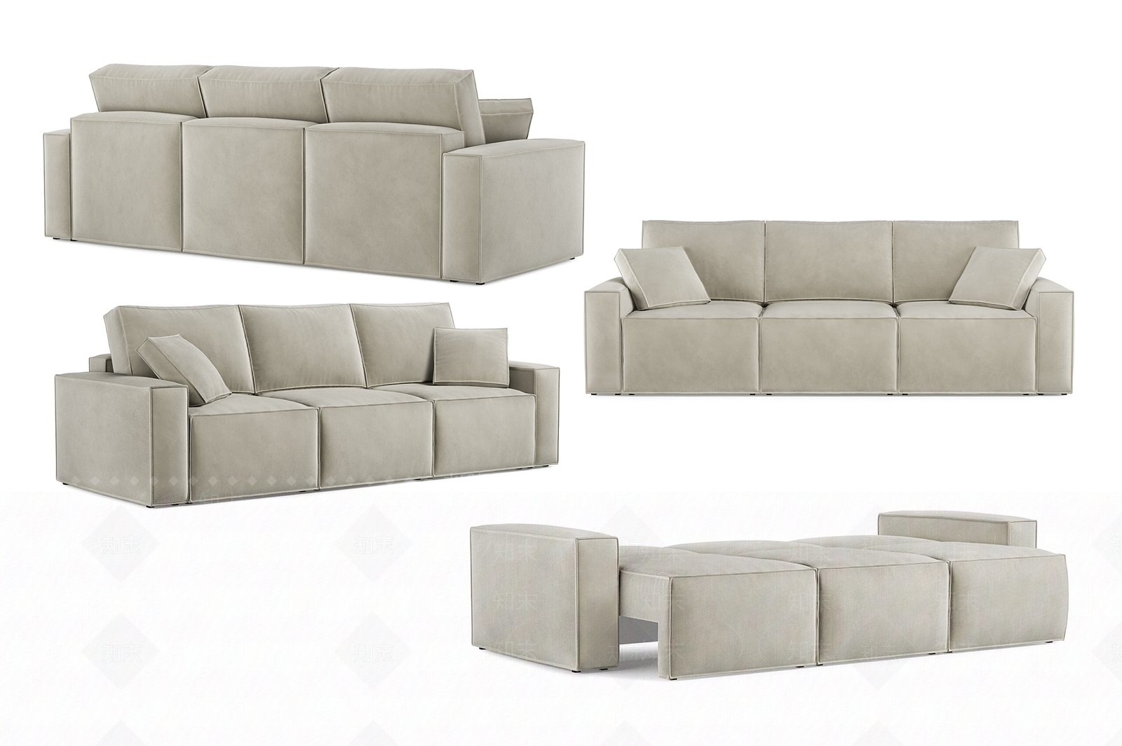 北欧简约客厅三人沙发3D模型下载【ID:1140237808】