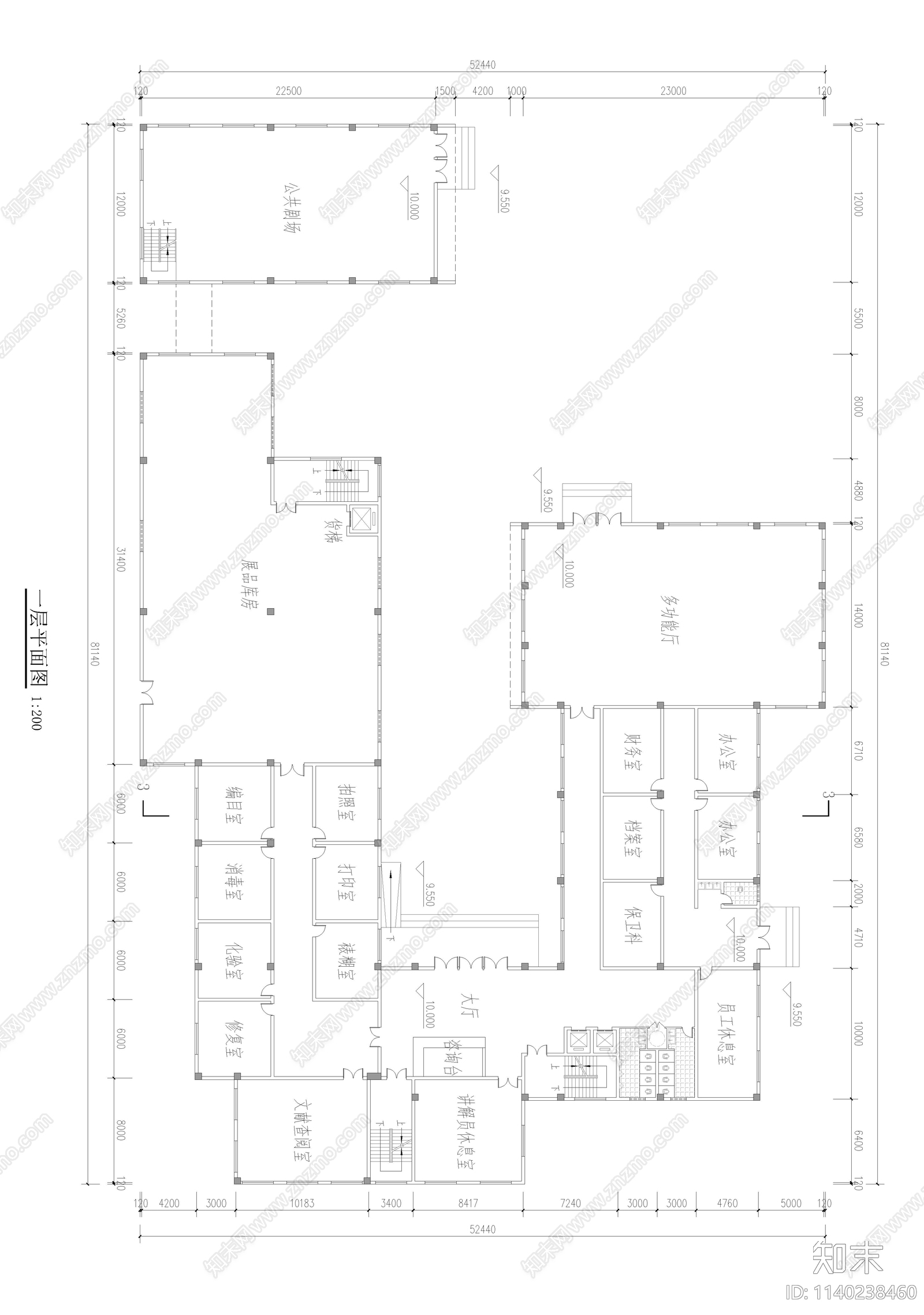 展览馆建筑cad施工图下载【ID:1140238460】