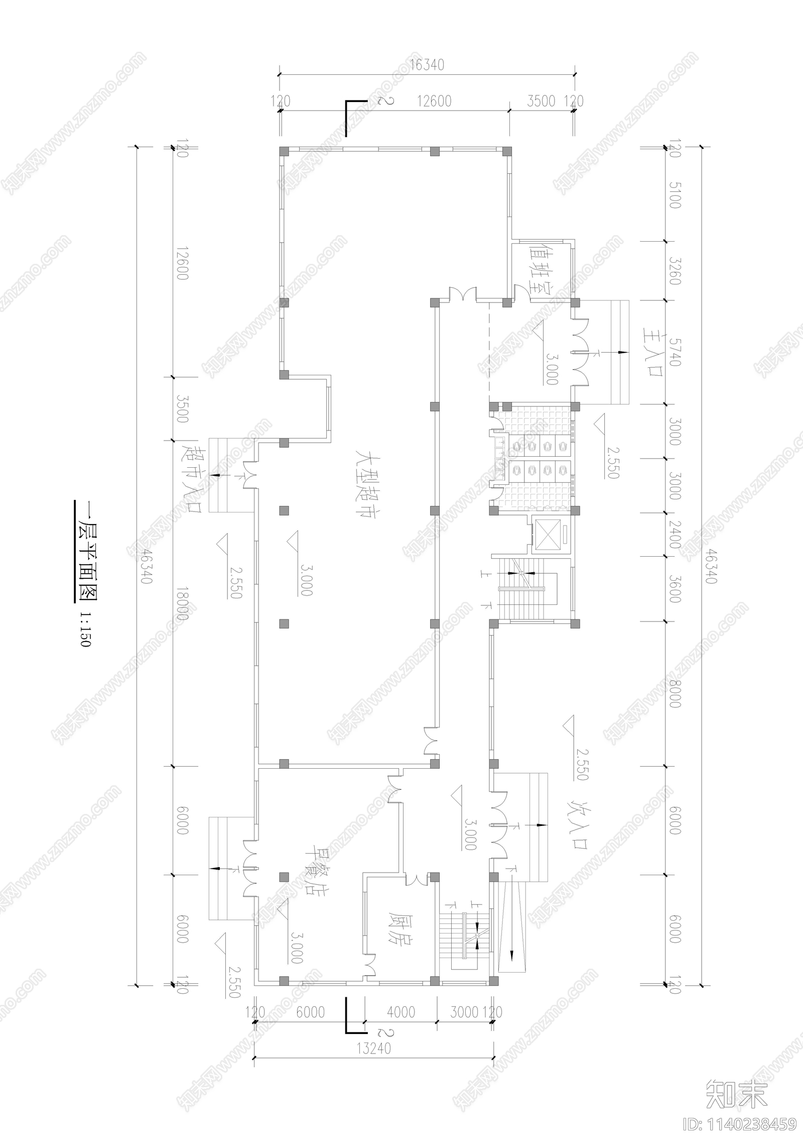 社区服务中心建筑cad施工图下载【ID:1140238459】