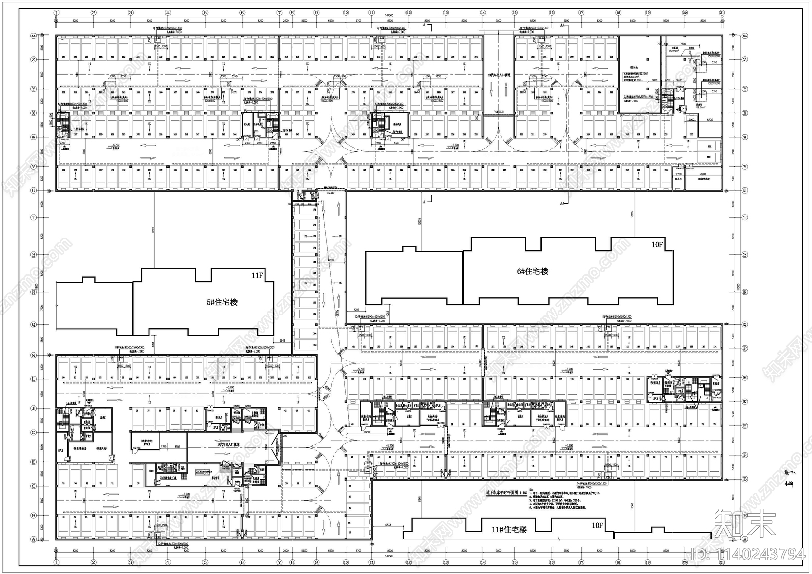 地下车库及人防工程平面图施工图下载【ID:1140243794】