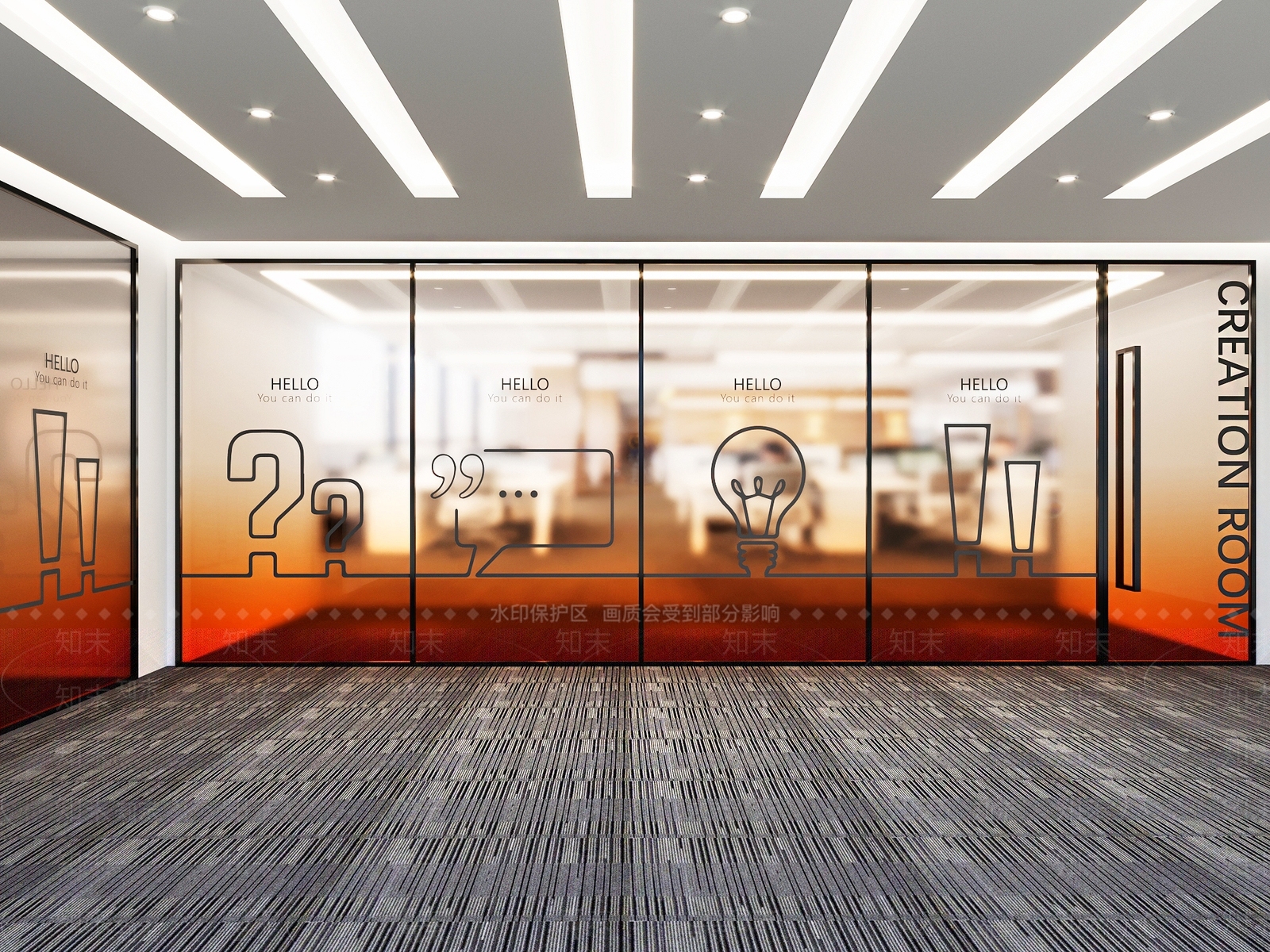 现代办公室玻璃门3D模型下载【ID:1140255269】