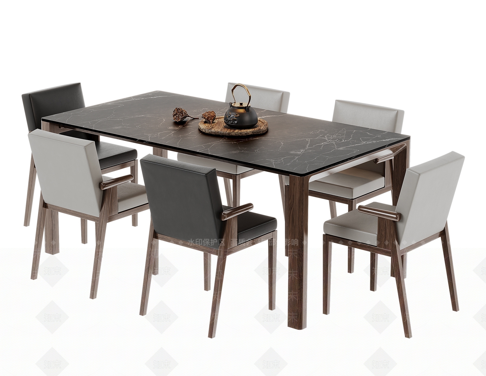 现代餐桌椅子组合3D模型下载【ID:1140270561】