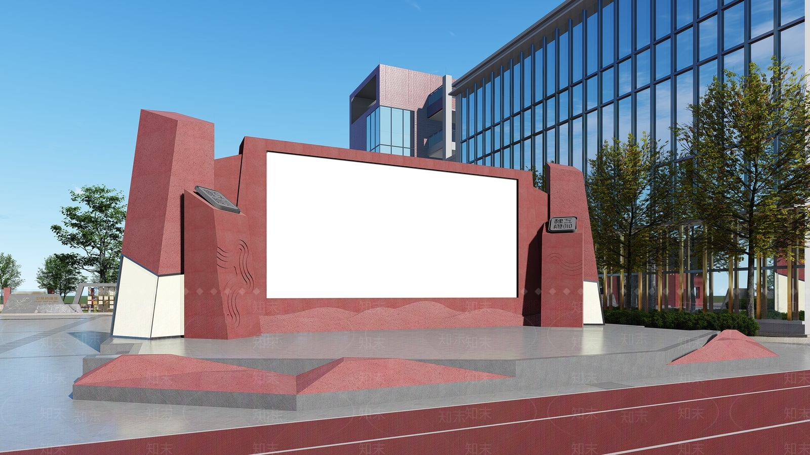 现代校园主席台景观SU模型下载【ID:1140275169】