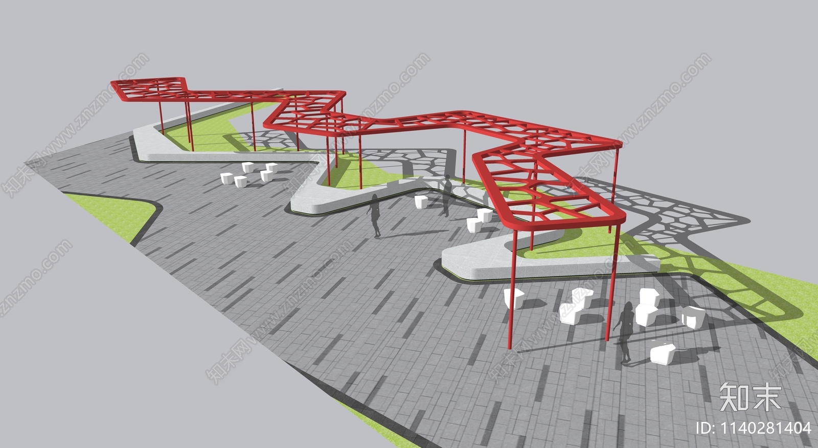 现代景观折线异形镂空廊架SU模型下载【ID:1140281404】