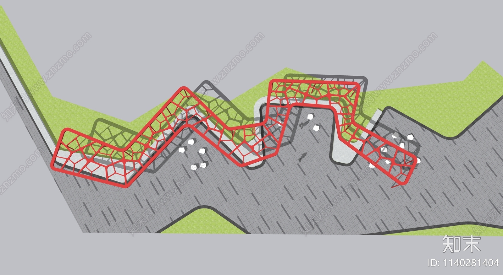 现代景观折线异形镂空廊架SU模型下载【ID:1140281404】