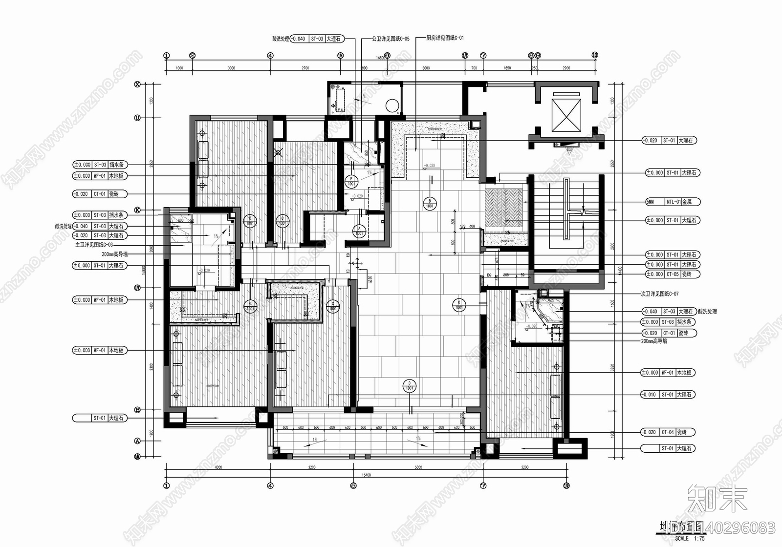 200㎡五居室家装大平层cad施工图下载【ID:1140296083】