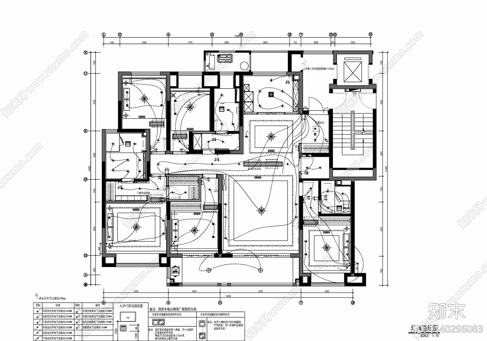 200㎡五居室家装大平层cad施工图下载【ID:1140296083】