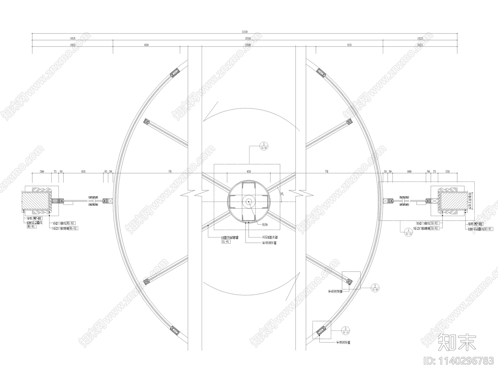 旋转门中轴门偏轴门节点cad施工图下载【ID:1140296783】