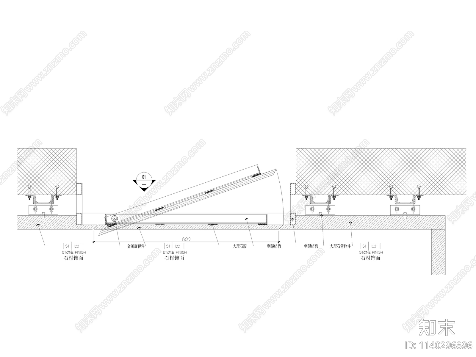 干挂石材隐形门暗门节点cad施工图下载【ID:1140296896】