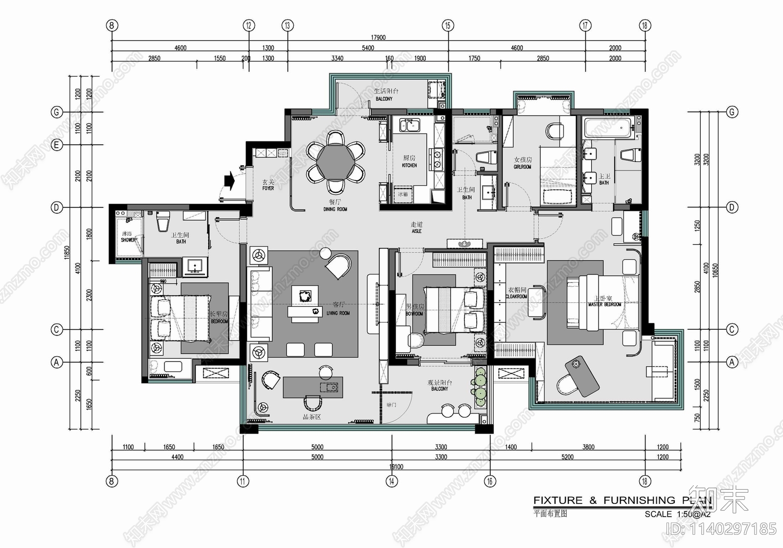 175㎡新中式大平层室内施工图下载【ID:1140297185】