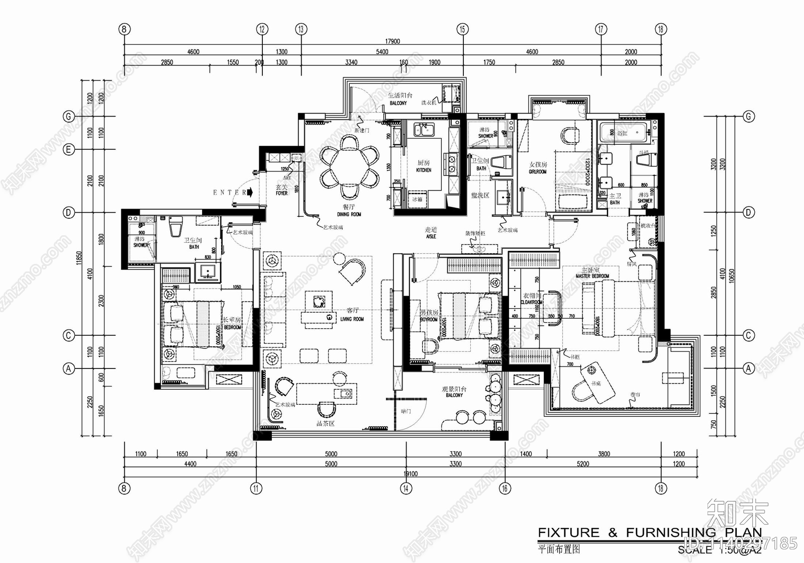 175㎡新中式大平层室内施工图下载【ID:1140297185】