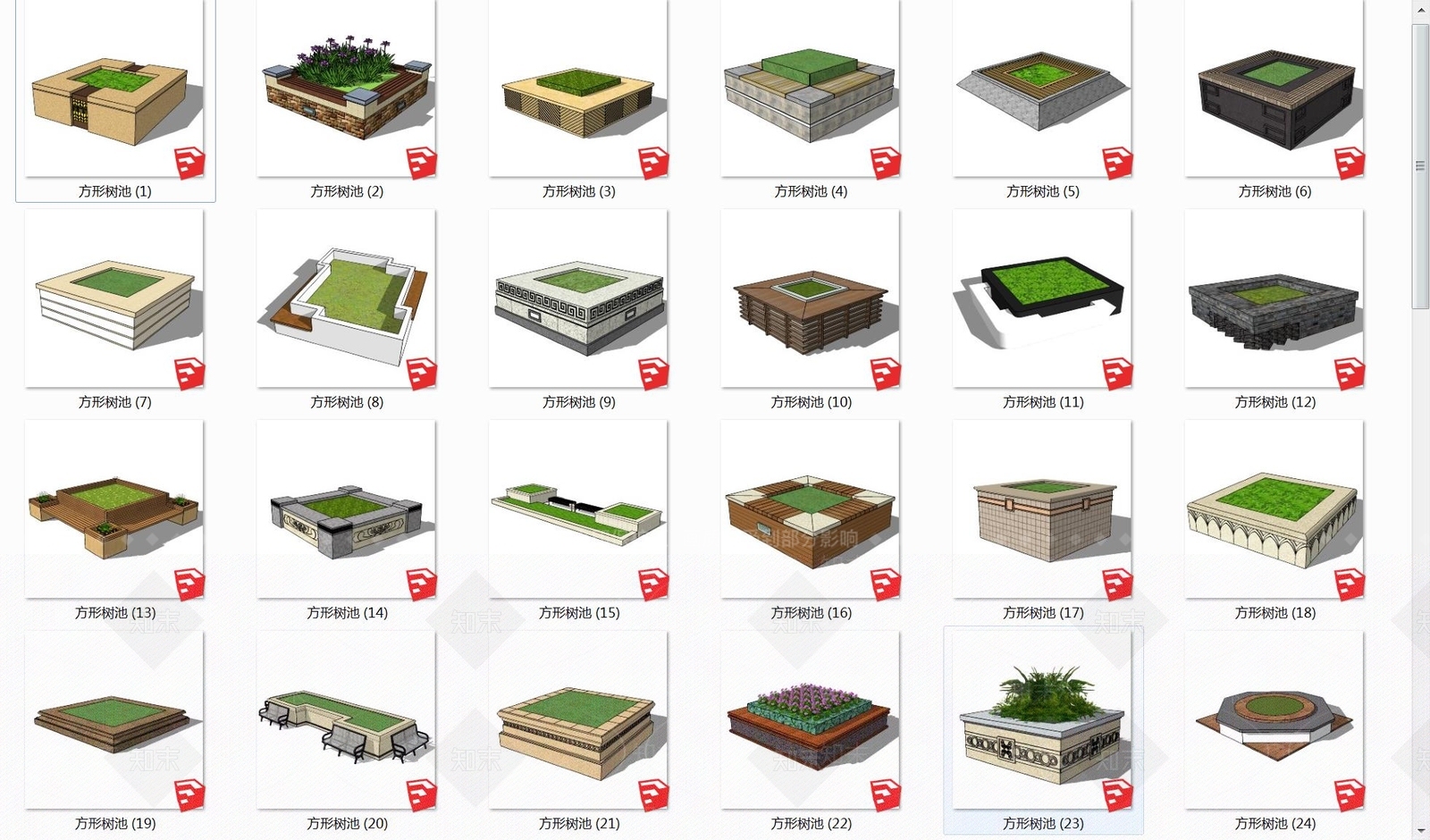 现代景观方形树池SU模型下载【ID:1140298590】