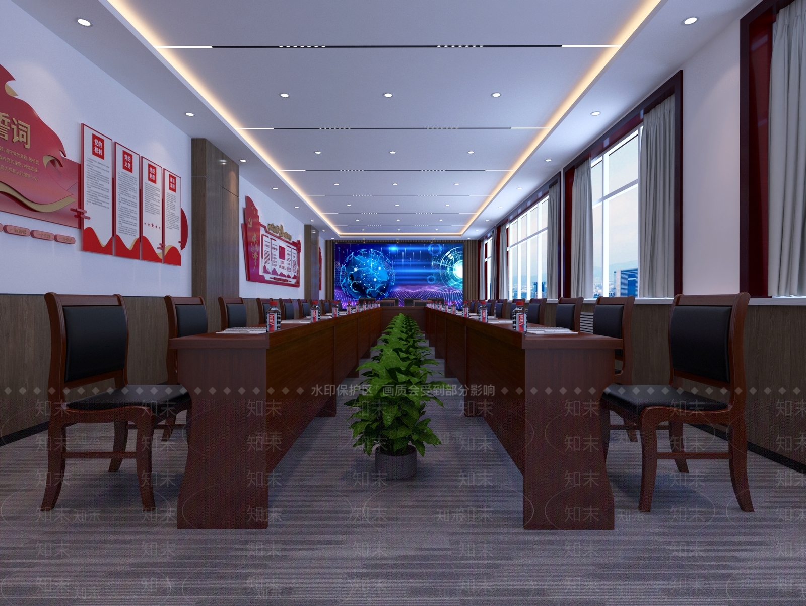 现代党建会议室3D模型下载【ID:1140298691】