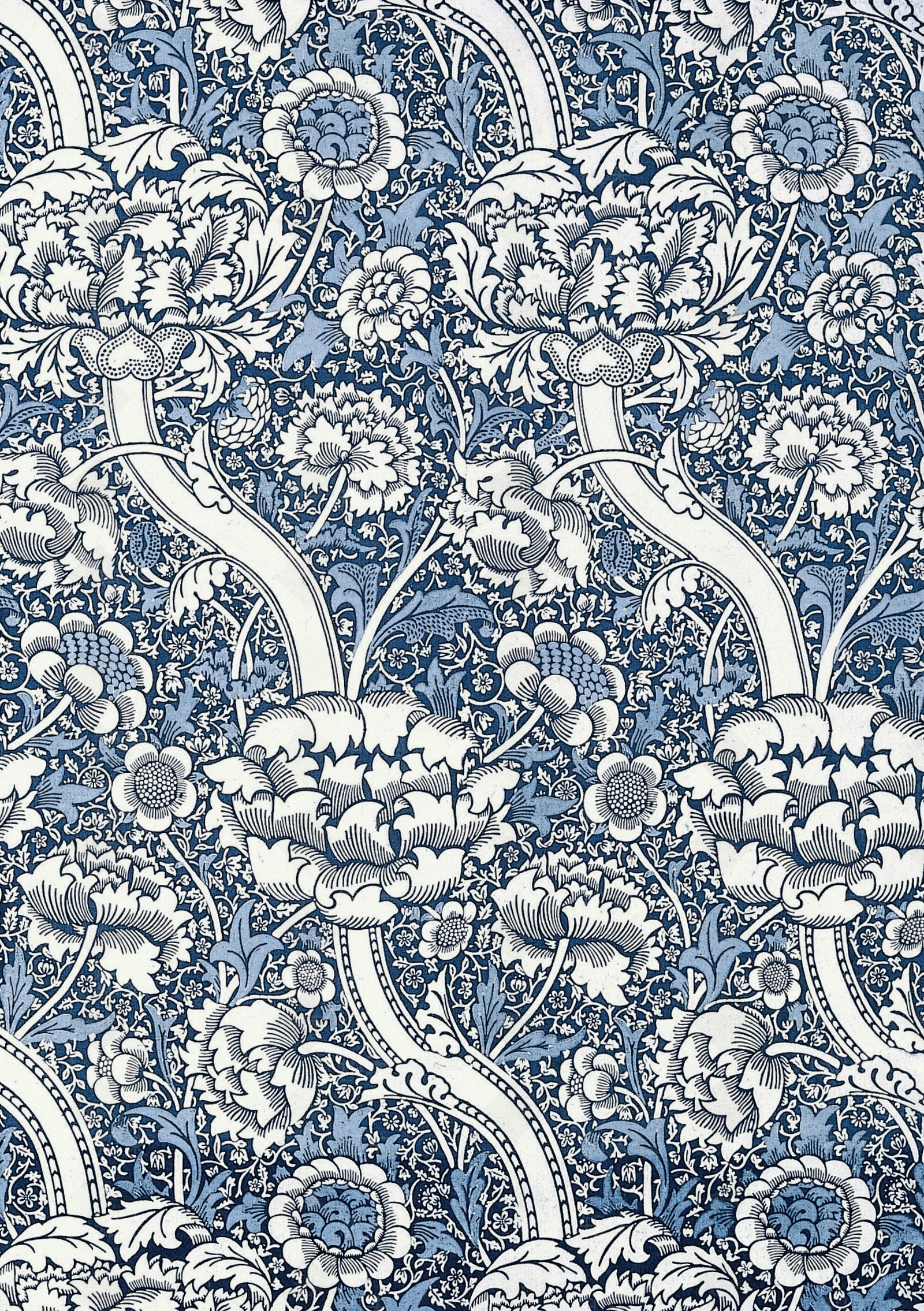 欧式蓝灰色植物印花墙布贴图下载【ID:1140299409】