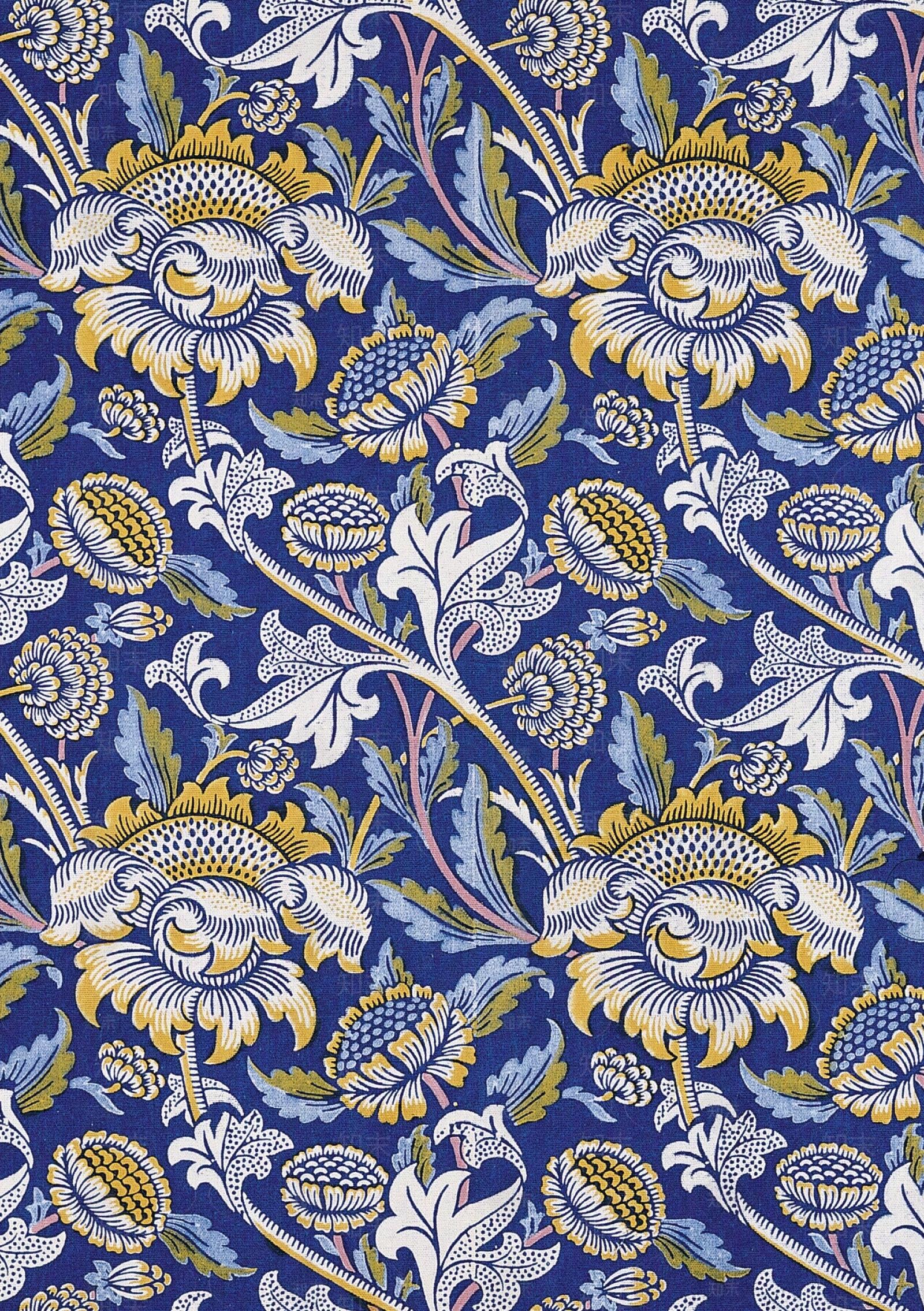 欧式田园乡村蓝色植物印花壁纸贴图下载【ID:1140300135】