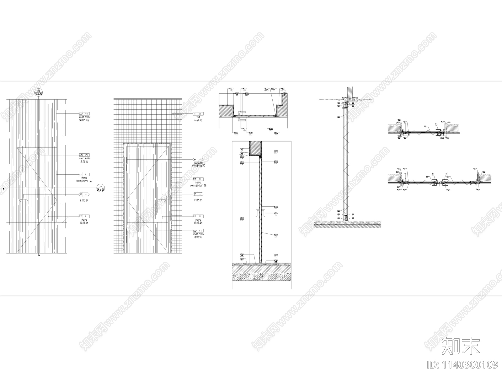 30套室内隐形门暗门节点cad施工图下载【ID:1140300109】